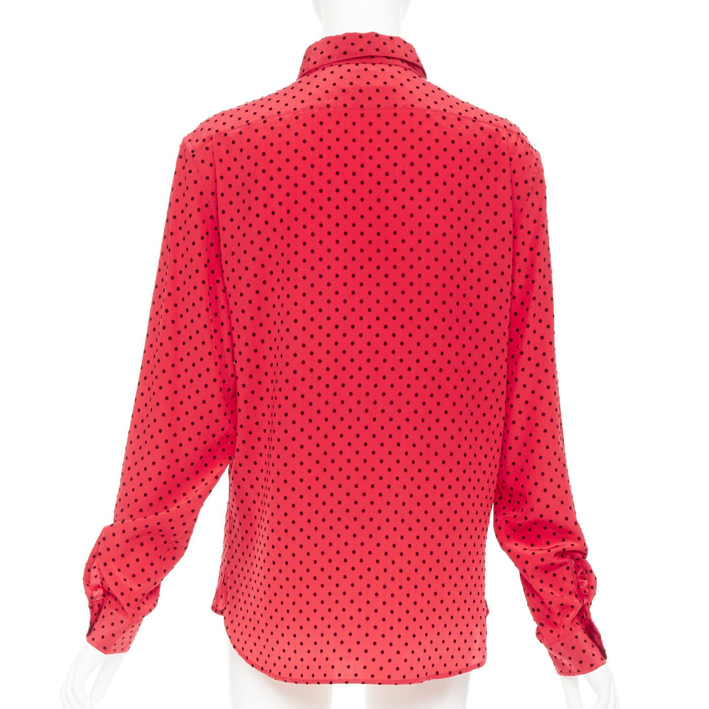 Saint Laurent Paris SAINT LAURENT 2021 red black 100% silk polka dot ladybug velvet print casual shirt FR38 M Size M / US 6-8 / IT 42-44 - 5 Thumbnail