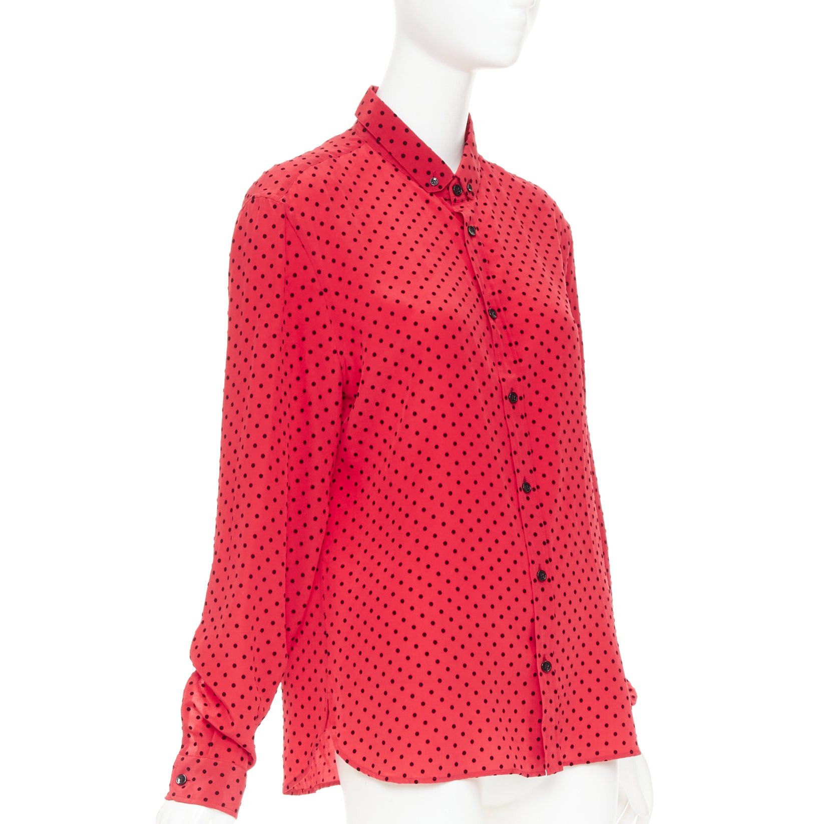 Saint Laurent Paris SAINT LAURENT 2021 red black 100% silk polka dot ladybug velvet print casual shirt FR38 M Size M / US 6-8 / IT 42-44 - 3 Thumbnail