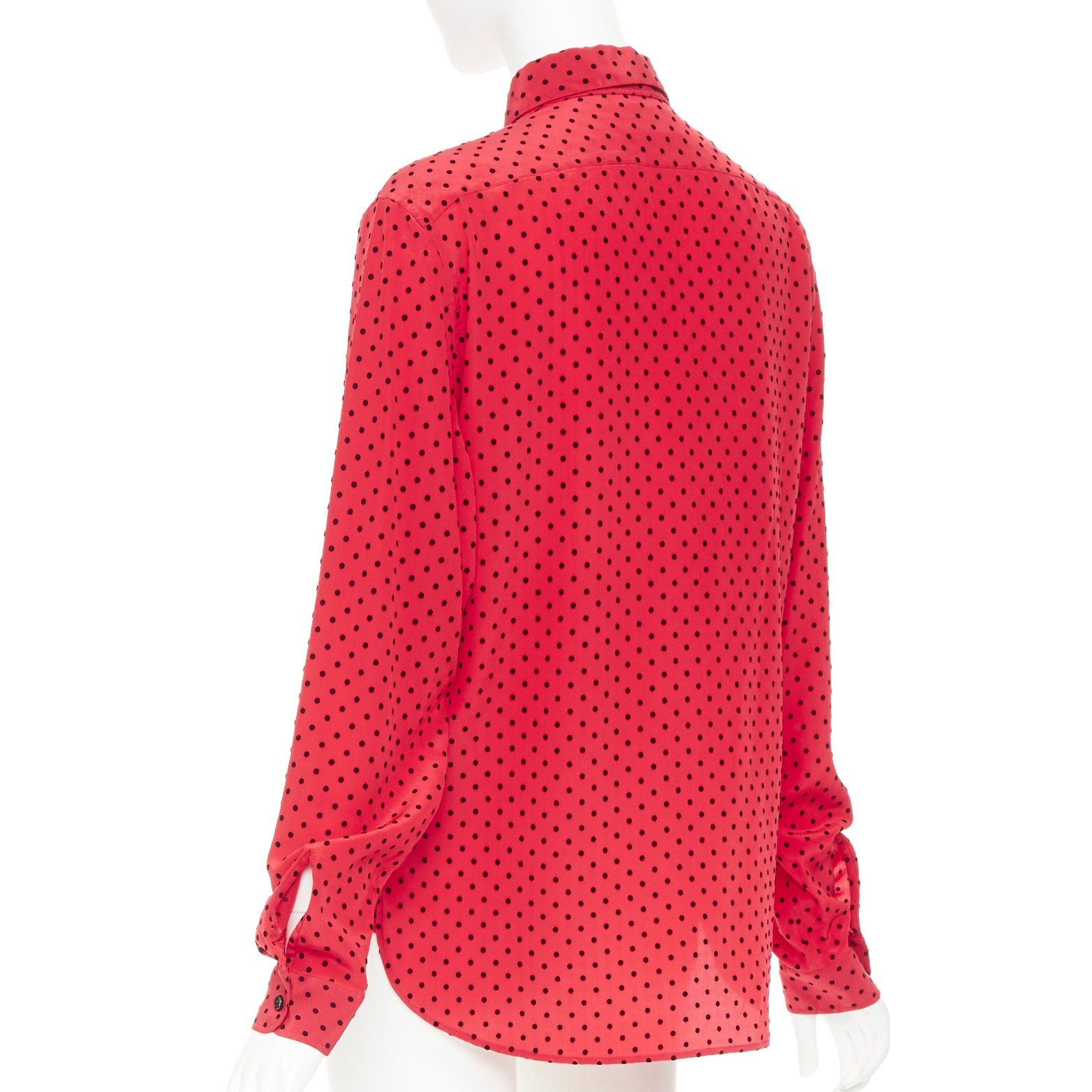 Saint Laurent Paris SAINT LAURENT 2021 red black 100% silk polka dot ladybug velvet print casual shirt FR38 M Size M / US 6-8 / IT 42-44 - 6 Thumbnail