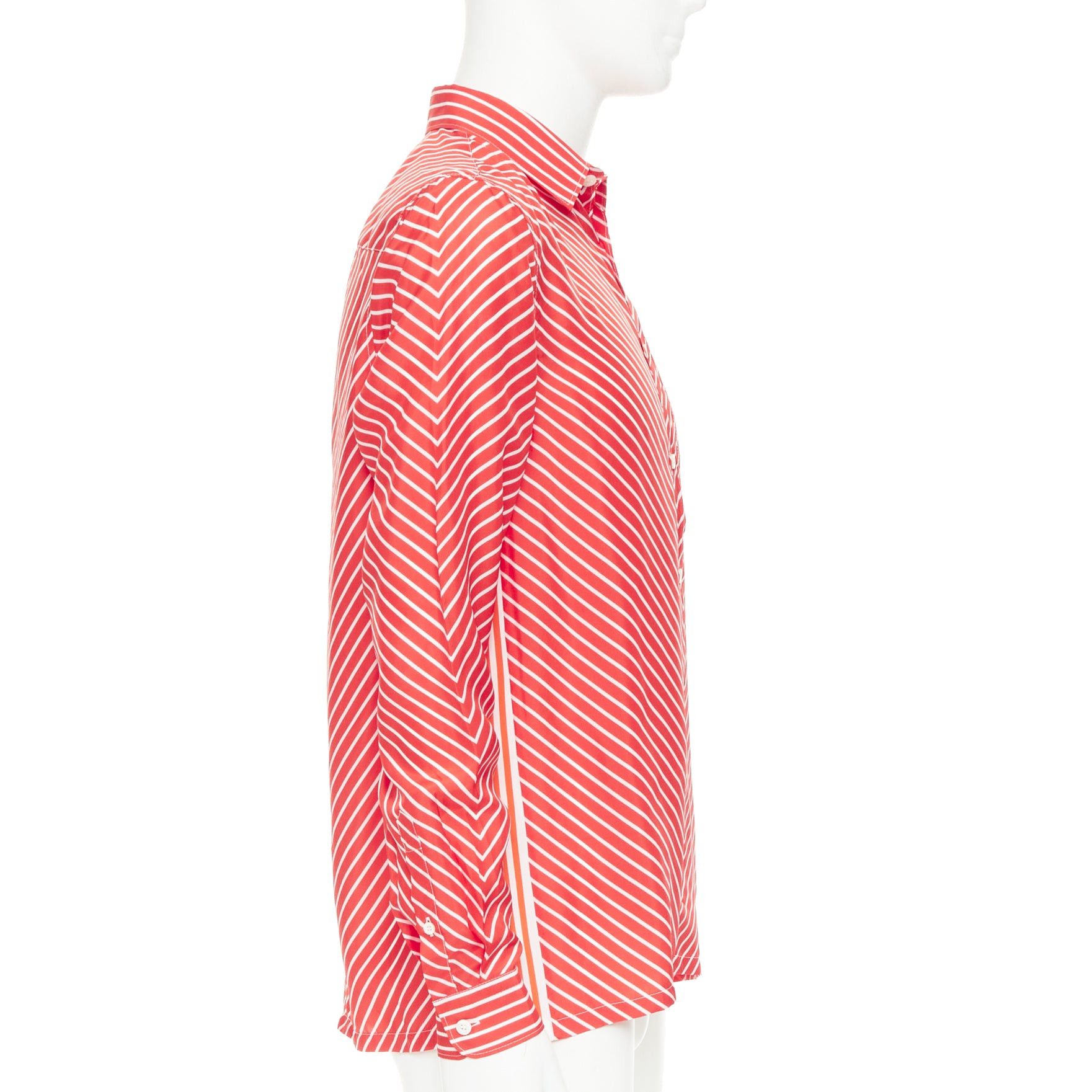 Prada PRADA 2022 100% silk red white diagonal stripe logo back dress shirt EU39 M Size US M / EU 48-50 / 2 - 4 Thumbnail