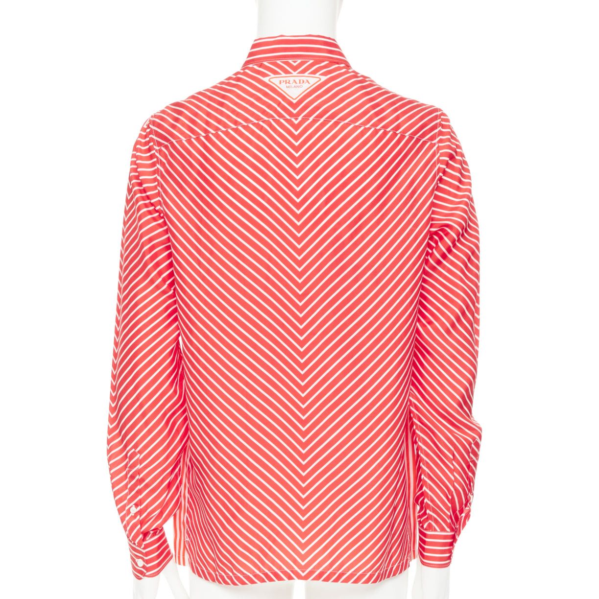Prada PRADA 2022 100% silk red white diagonal stripe logo back dress shirt EU39 M Size US M / EU 48-50 / 2 - 5 Thumbnail