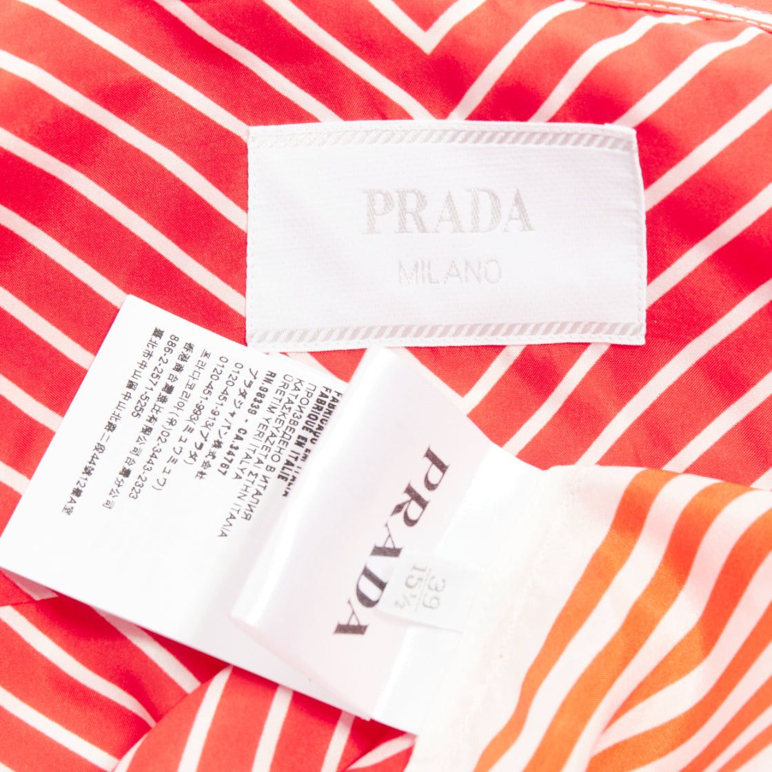 Prada PRADA 2022 100% silk red white diagonal stripe logo back dress shirt EU39 M Size US M / EU 48-50 / 2 - 8 Thumbnail