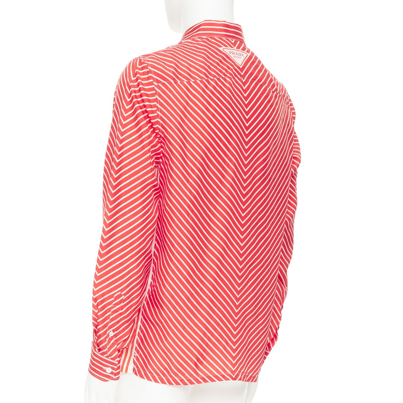 Prada PRADA 2022 100% silk red white diagonal stripe logo back dress shirt EU39 M Size US M / EU 48-50 / 2 - 6 Thumbnail