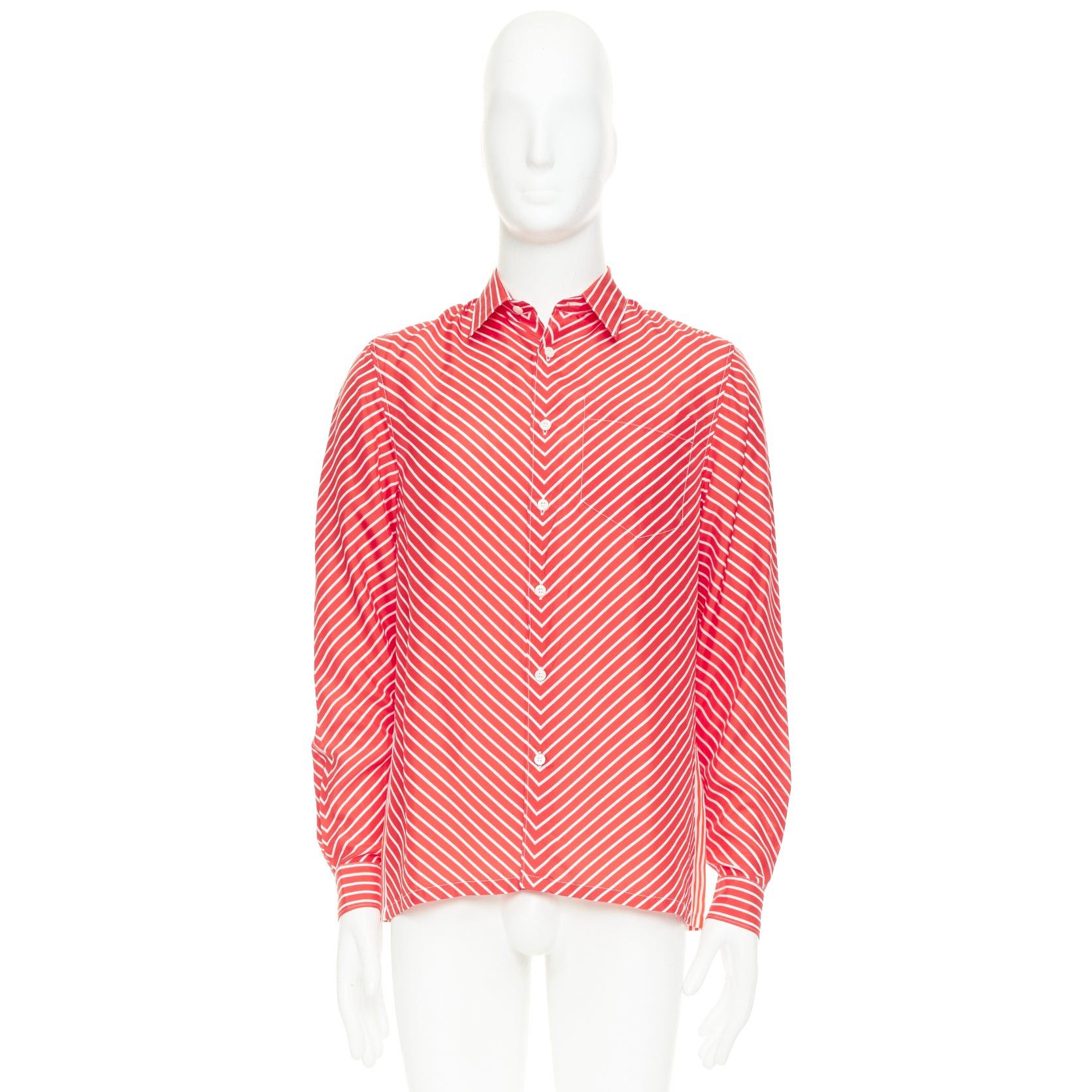 Prada PRADA 2022 100% silk red white diagonal stripe logo back dress shirt EU39 M Size US M / EU 48-50 / 2 - 9 Thumbnail