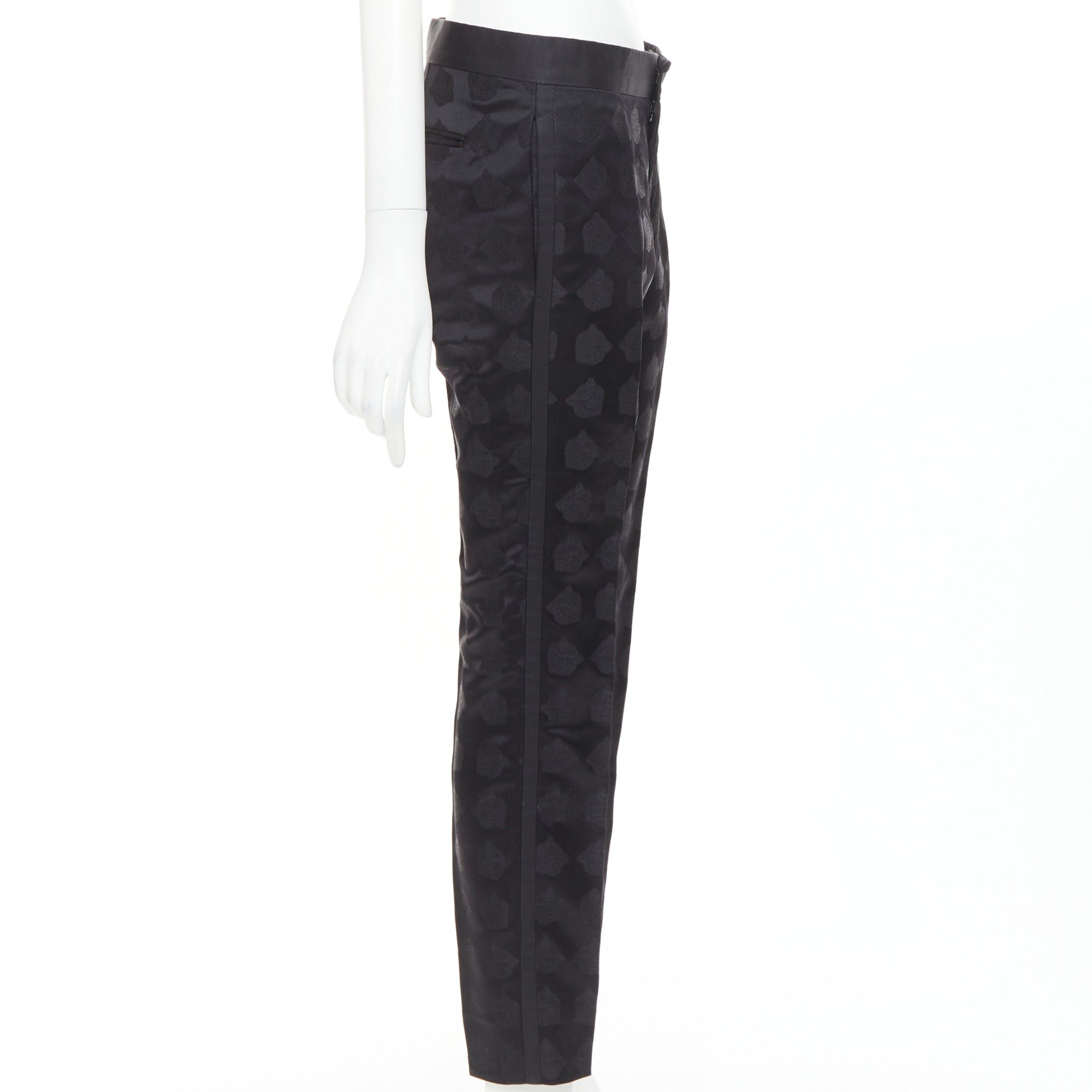 Gucci GUCCI black silk blend tiger head jacquard mid waist cropped dress pants IT44 XS Size US 26 / EU 42 - 4 Thumbnail