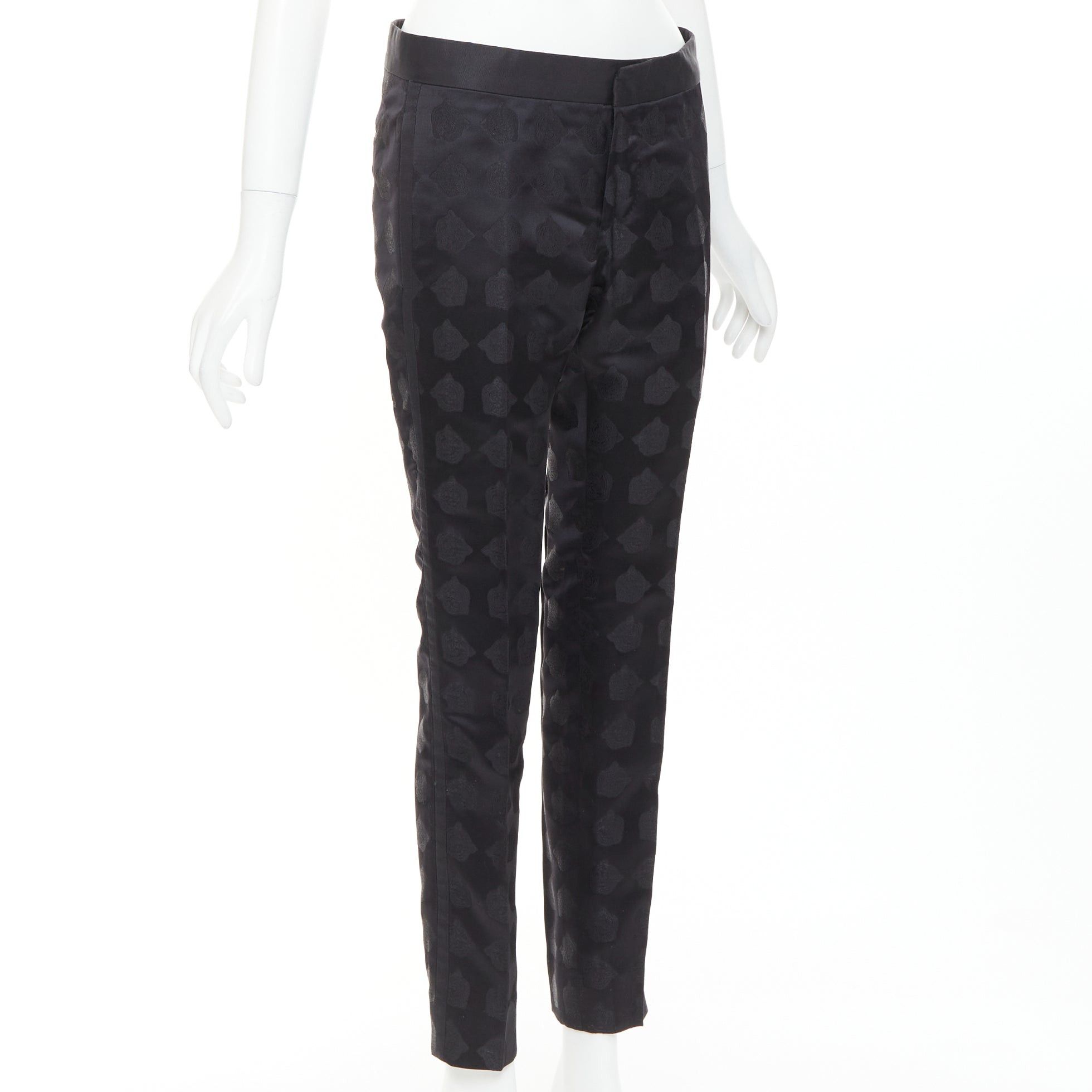 Gucci GUCCI black silk blend tiger head jacquard mid waist cropped dress pants IT44 XS Size US 26 / EU 42 - 3 Thumbnail