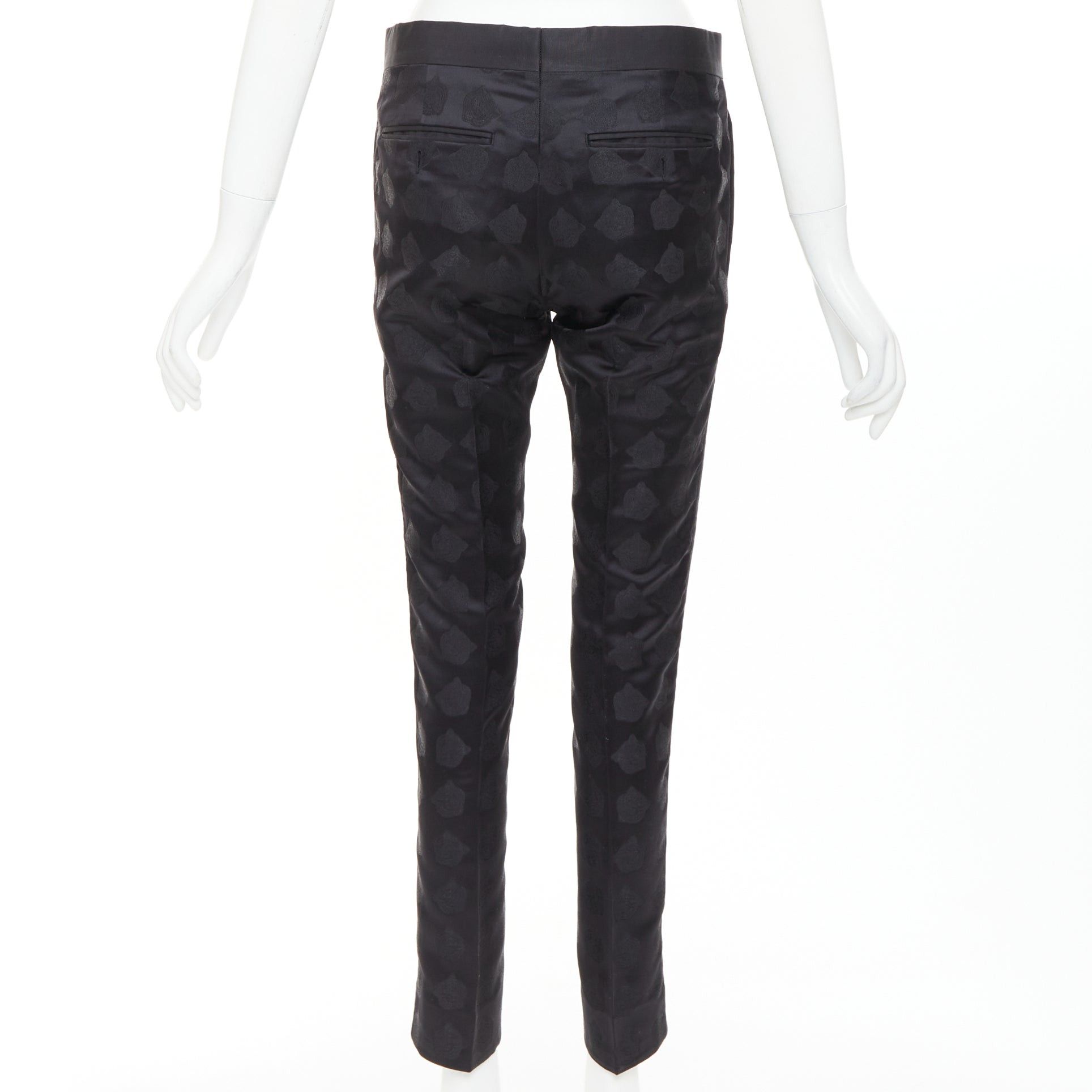 Gucci GUCCI black silk blend tiger head jacquard mid waist cropped dress pants IT44 XS Size US 26 / EU 42 - 5 Thumbnail
