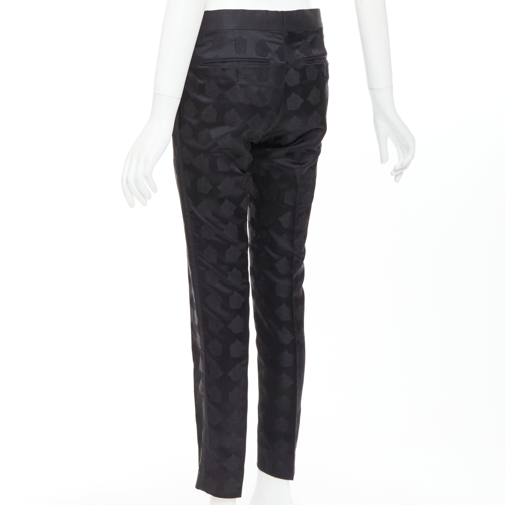 Gucci GUCCI black silk blend tiger head jacquard mid waist cropped dress pants IT44 XS Size US 26 / EU 42 - 6 Thumbnail