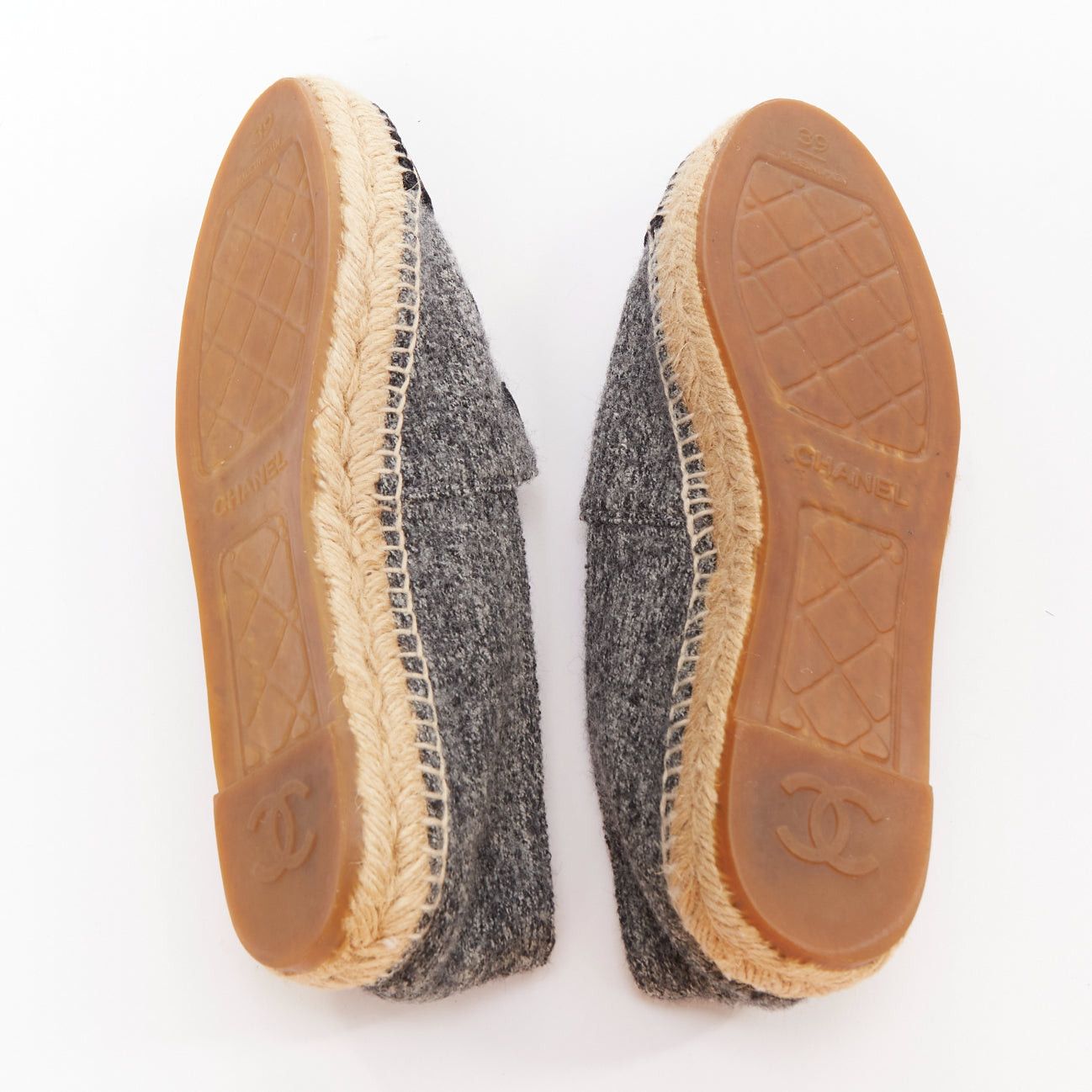 Chanel CHANEL 2021 grey wool felt black CC velvet applique espadrille flats EU39 Size US 9 / IT 39 - 11 Thumbnail