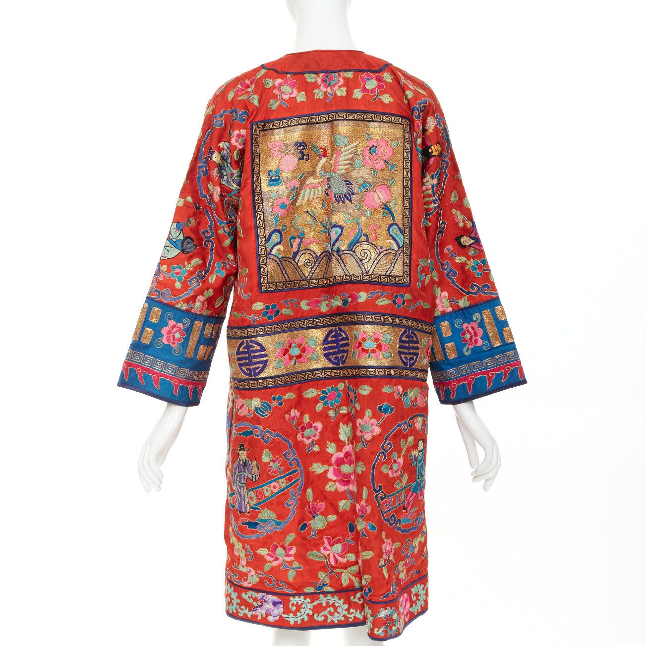 Vintage VINTAGE red gold Traditional Chinese motif embroidery brocade silk coat Size L / US 10 / IT 46 - 6 Thumbnail