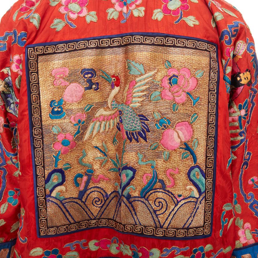 Vintage VINTAGE red gold Traditional Chinese motif embroidery brocade silk coat Size L / US 10 / IT 46 - 2 Thumbnail