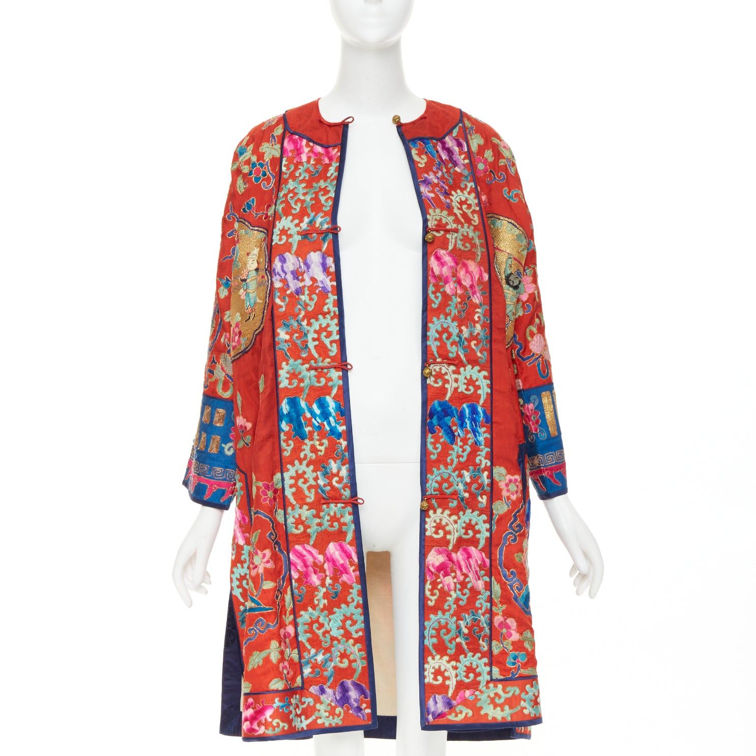 Vintage VINTAGE red gold Traditional Chinese motif embroidery brocade silk coat Size L / US 10 / IT 46 - 3 Thumbnail