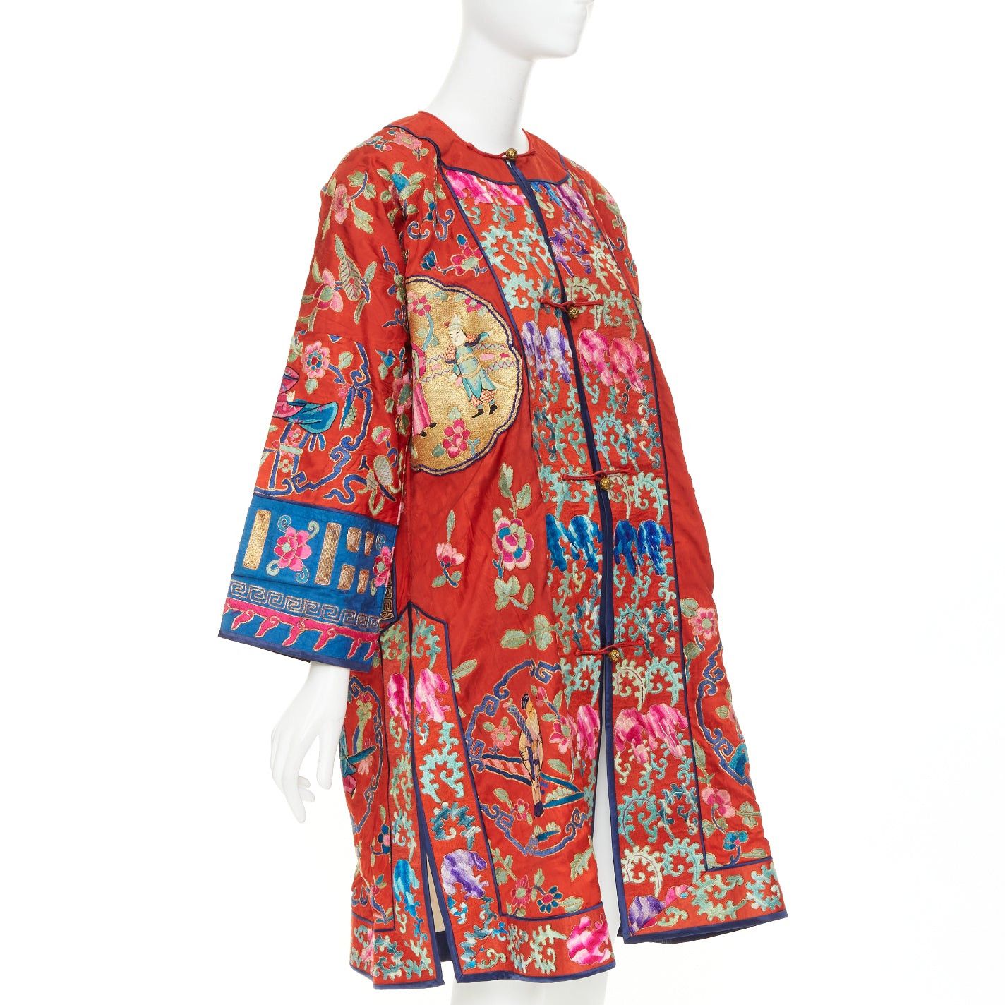 Vintage VINTAGE red gold Traditional Chinese motif embroidery brocade silk coat Size L / US 10 / IT 46 - 4 Thumbnail