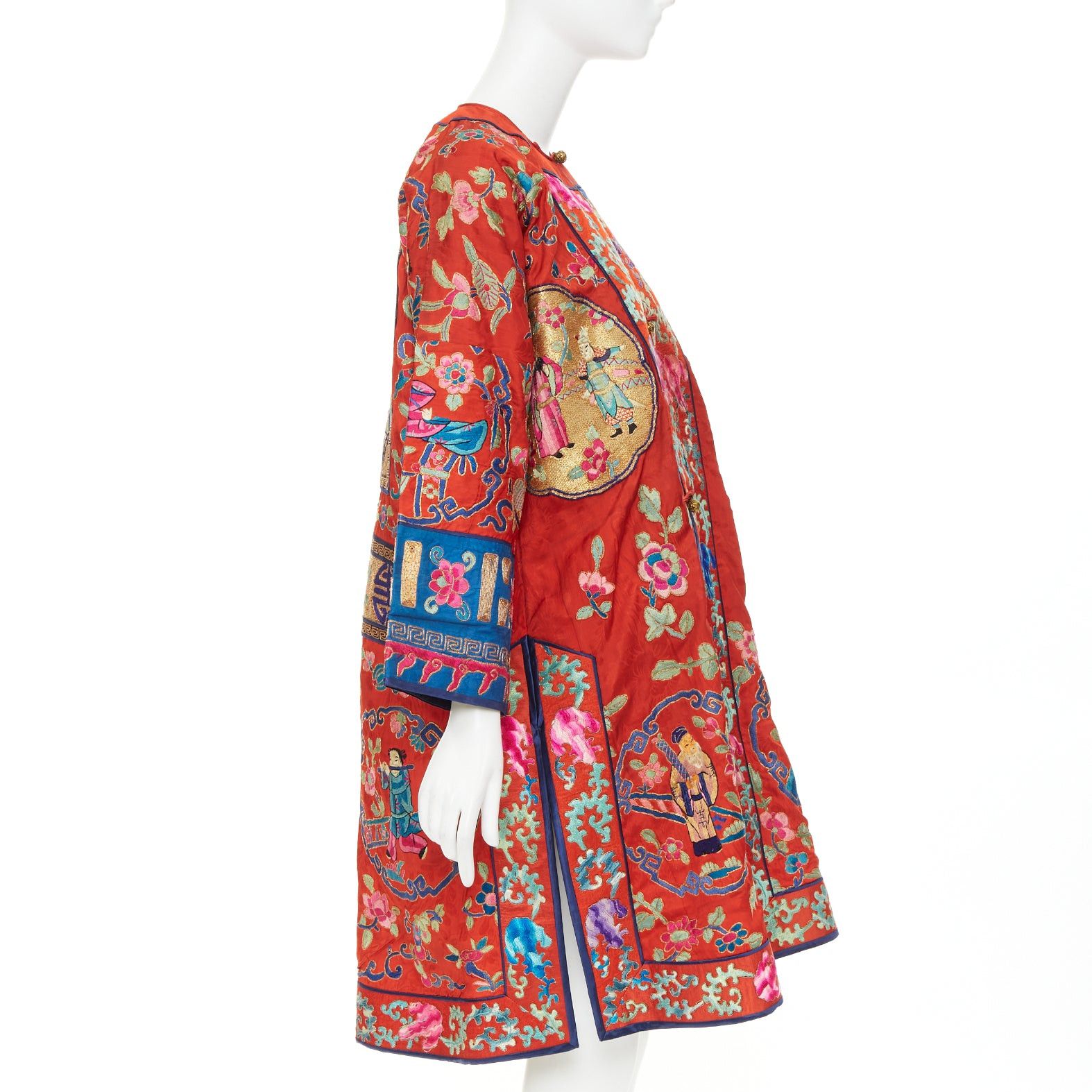 Vintage VINTAGE red gold Traditional Chinese motif embroidery brocade silk coat Size L / US 10 / IT 46 - 5 Thumbnail