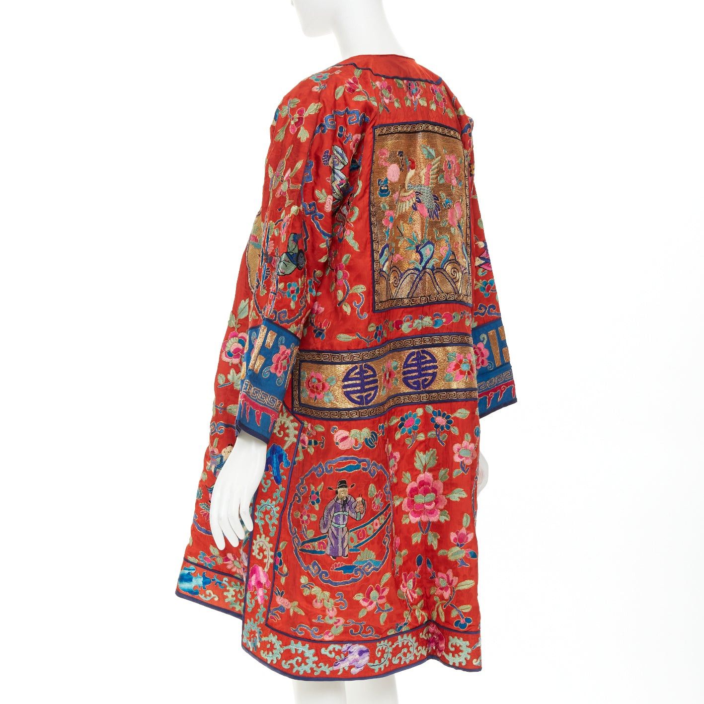 Vintage VINTAGE red gold Traditional Chinese motif embroidery brocade silk coat Size L / US 10 / IT 46 - 7 Thumbnail