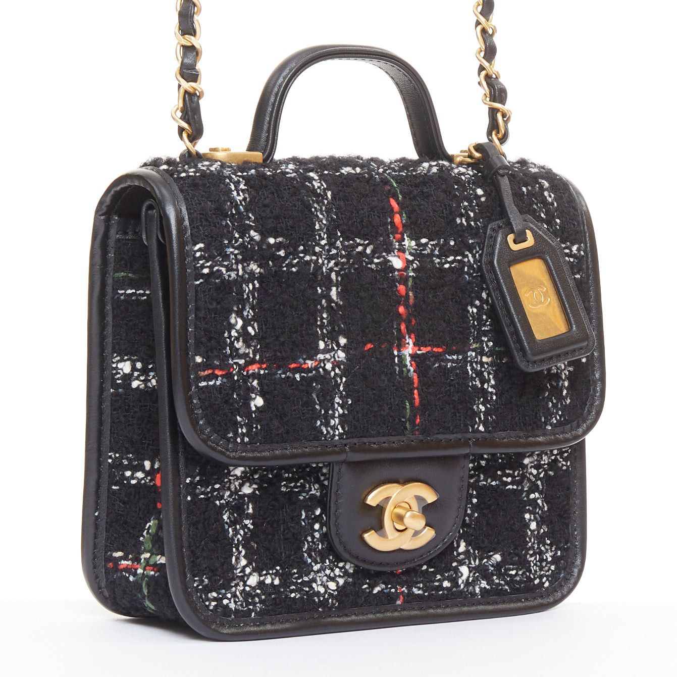 Chanel CHANEL 22K Small Flap Tweed School Memory black tweed gold crossbody bag Size ONE SIZE - 3 Thumbnail