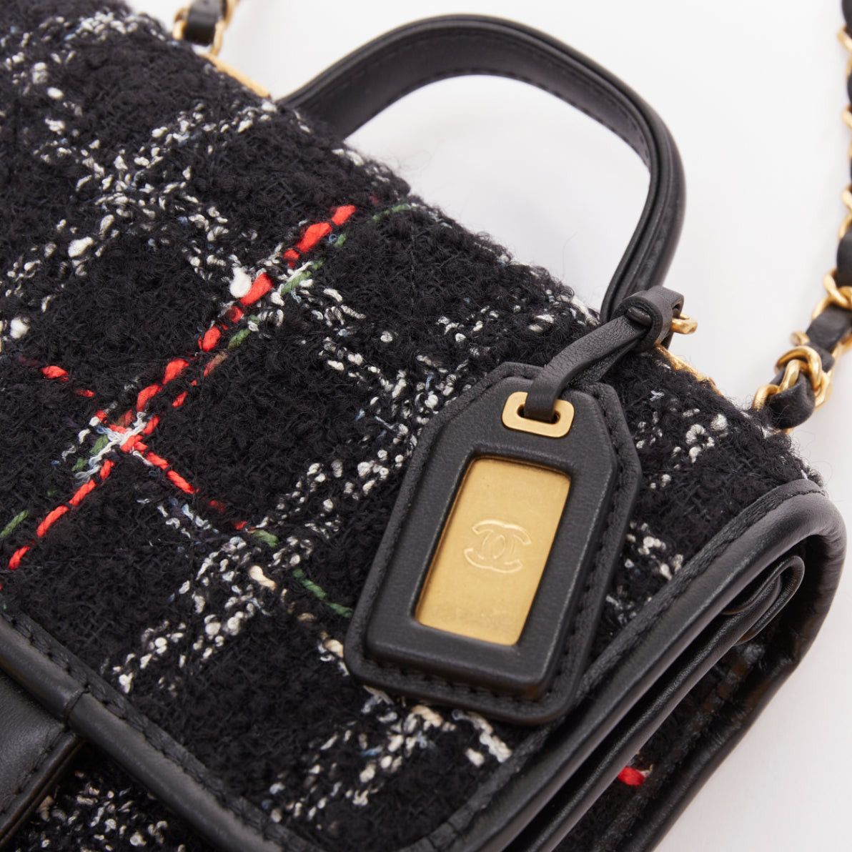 Chanel CHANEL 22K Small Flap Tweed School Memory black tweed gold crossbody bag Size ONE SIZE - 8 Thumbnail