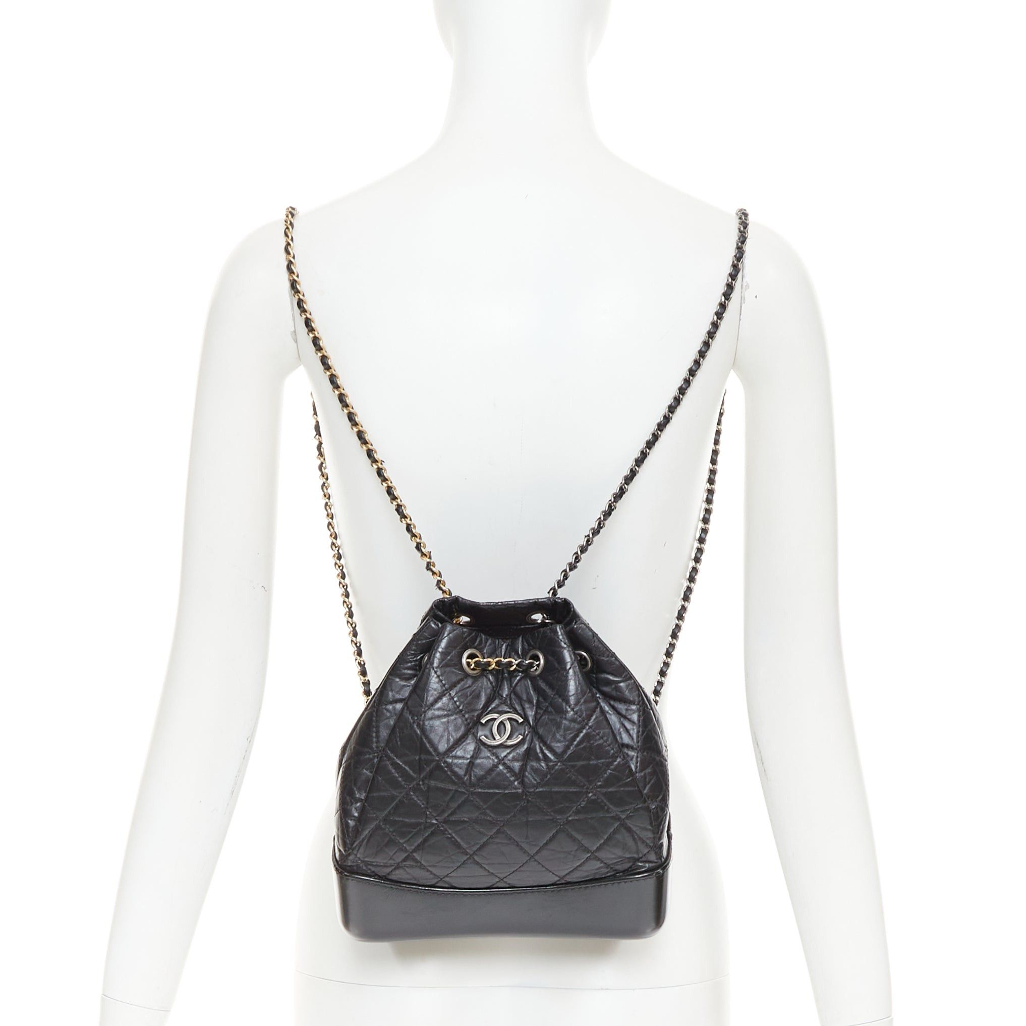 Chanel CHANEL 2017 Gabrielle Small black quilted aged calfskin CC drawstring chain backpack bag Size ONE SIZE - 2 Thumbnail