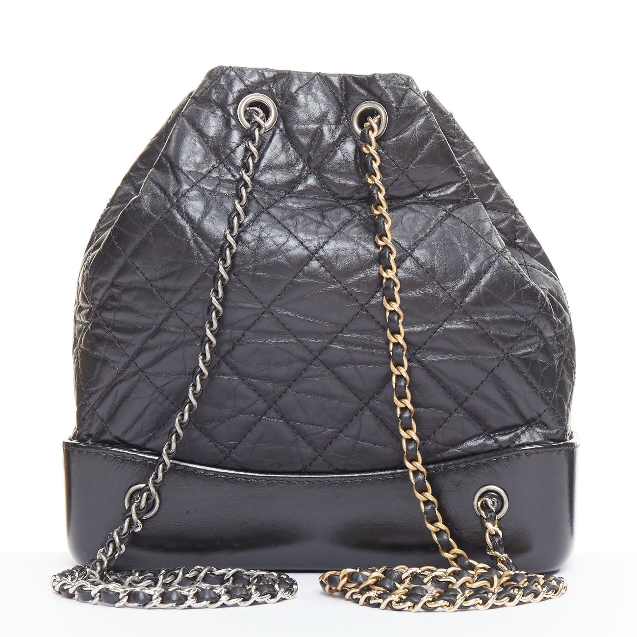 Chanel CHANEL 2017 Gabrielle Small black quilted aged calfskin CC drawstring chain backpack bag Size ONE SIZE - 5 Thumbnail