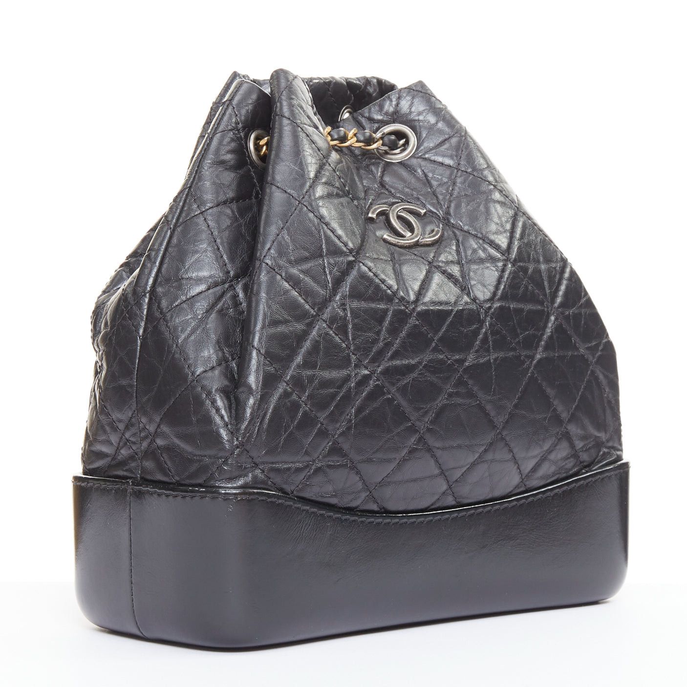 Chanel CHANEL 2017 Gabrielle Small black quilted aged calfskin CC drawstring chain backpack bag Size ONE SIZE - 3 Thumbnail