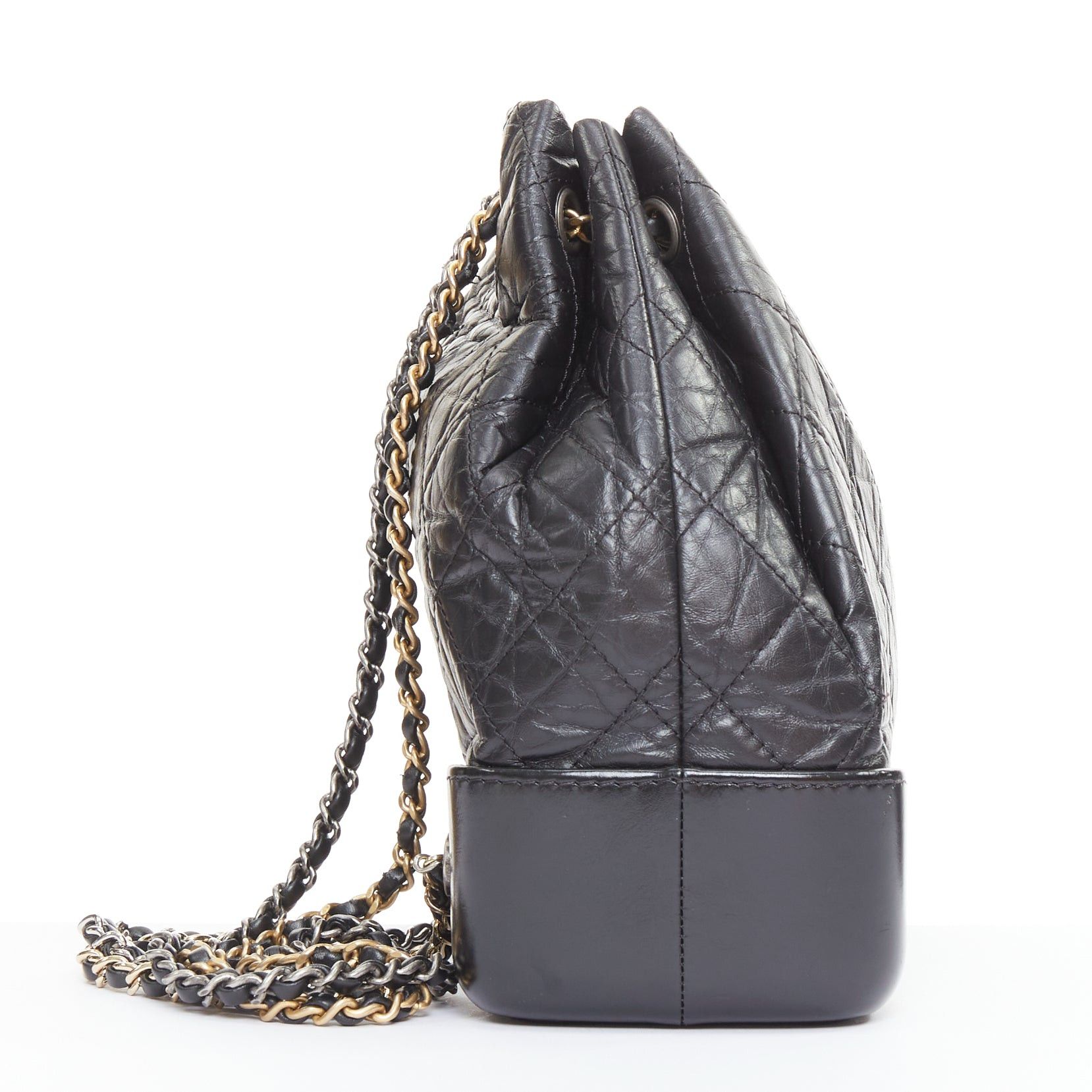 Chanel CHANEL 2017 Gabrielle Small black quilted aged calfskin CC drawstring chain backpack bag Size ONE SIZE - 4 Thumbnail