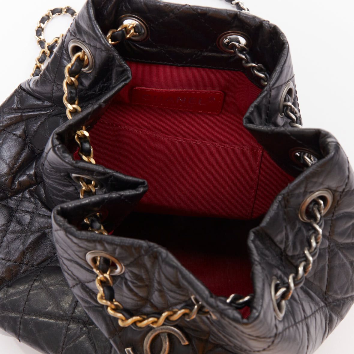 Chanel CHANEL 2017 Gabrielle Small black quilted aged calfskin CC drawstring chain backpack bag Size ONE SIZE - 7 Thumbnail
