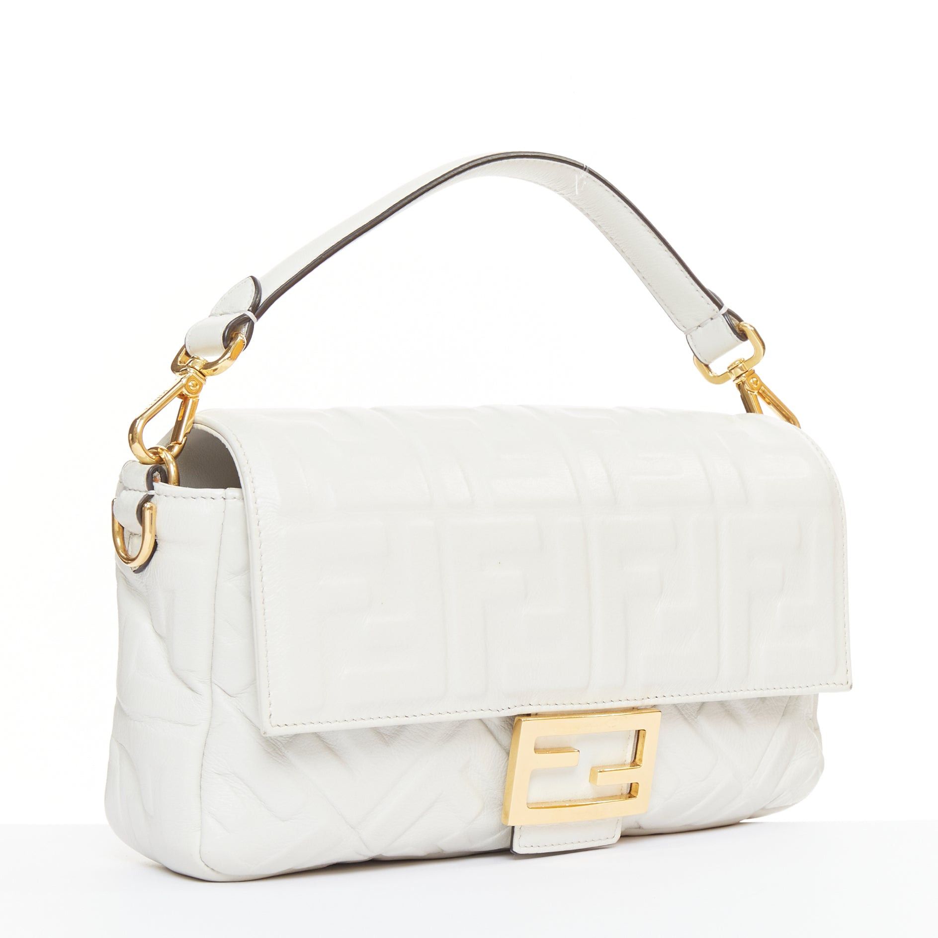 Fendi FENDI 2023 Runway Medium Baguette FF embossed white nappa leather bag Size ONE SIZE - 3 Thumbnail
