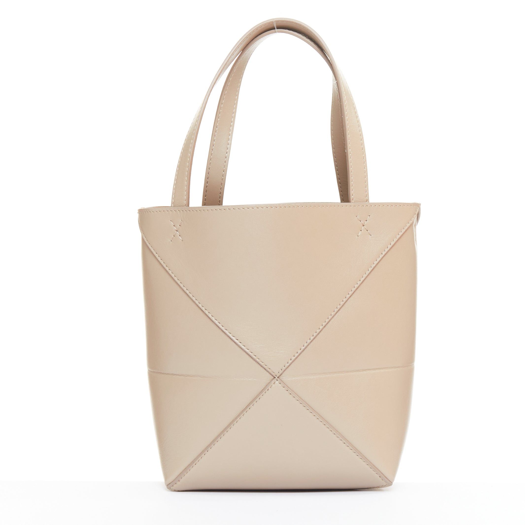 Loewe LOEWE 2023 Mini Puzzle Fold Tote sand grey leather gold logo top handle bag Size ONE SIZE - 5 Thumbnail