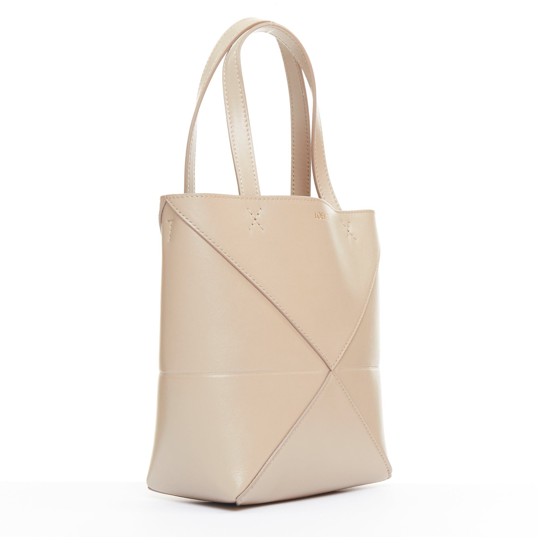 Loewe LOEWE 2023 Mini Puzzle Fold Tote sand grey leather gold logo top handle bag Size ONE SIZE - 3 Thumbnail