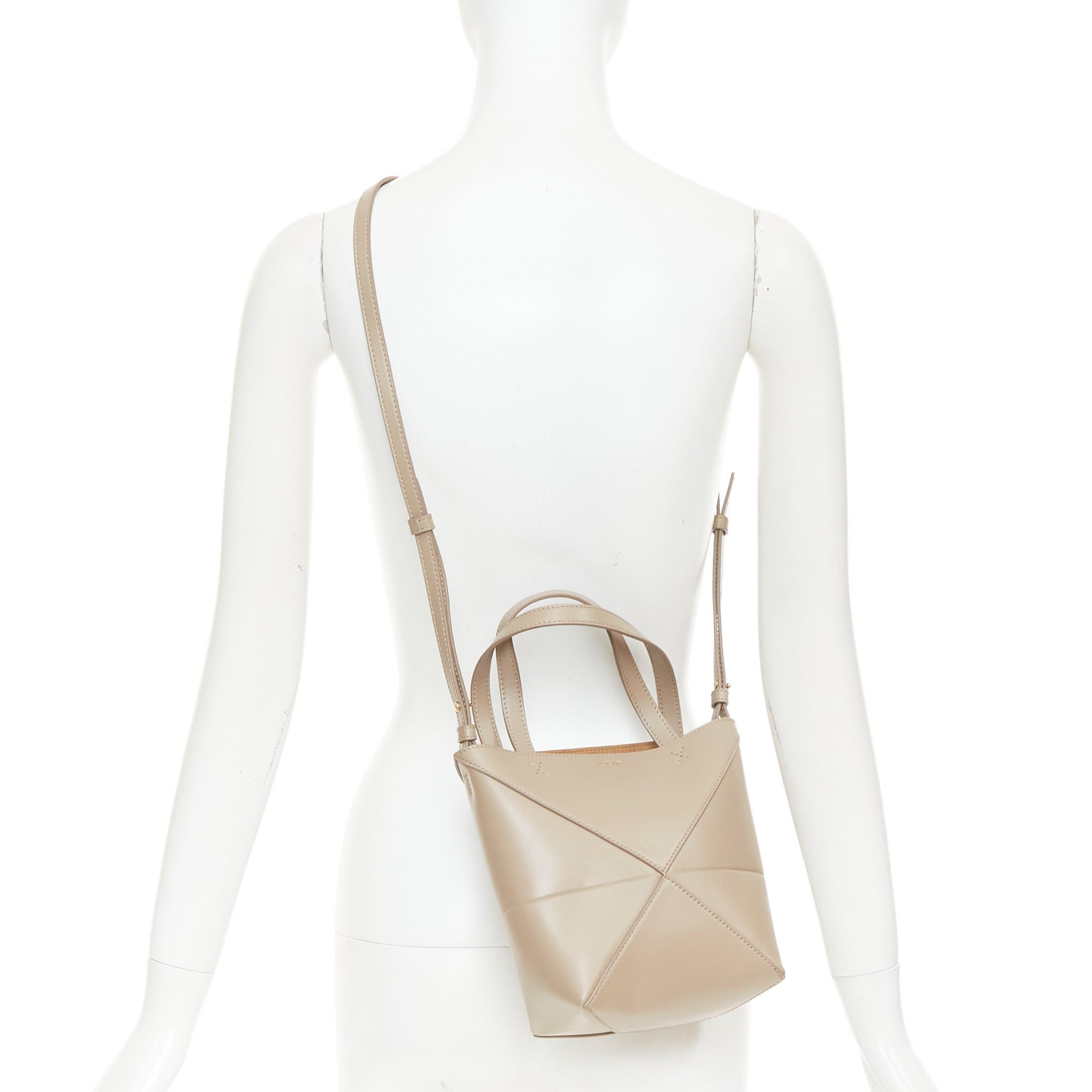 Loewe LOEWE 2023 Mini Puzzle Fold Tote sand grey leather gold logo top handle bag Size ONE SIZE - 2 Thumbnail