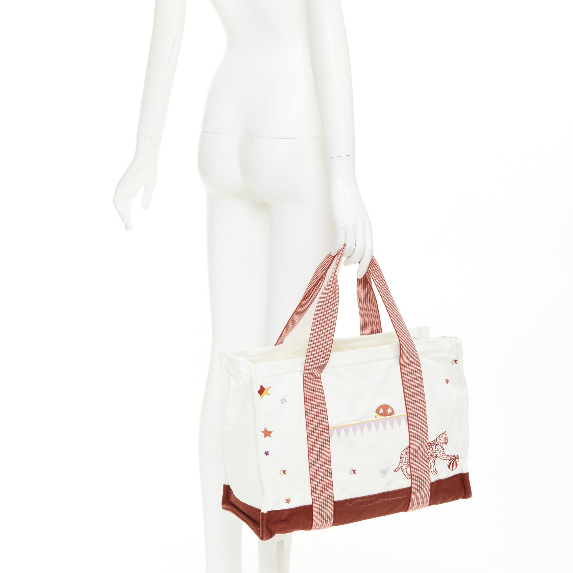 Hermes HERMES Circus Nappy Bag red white embroidered cotton canvas tote bag towel set Size ONE SIZE - 2 Thumbnail