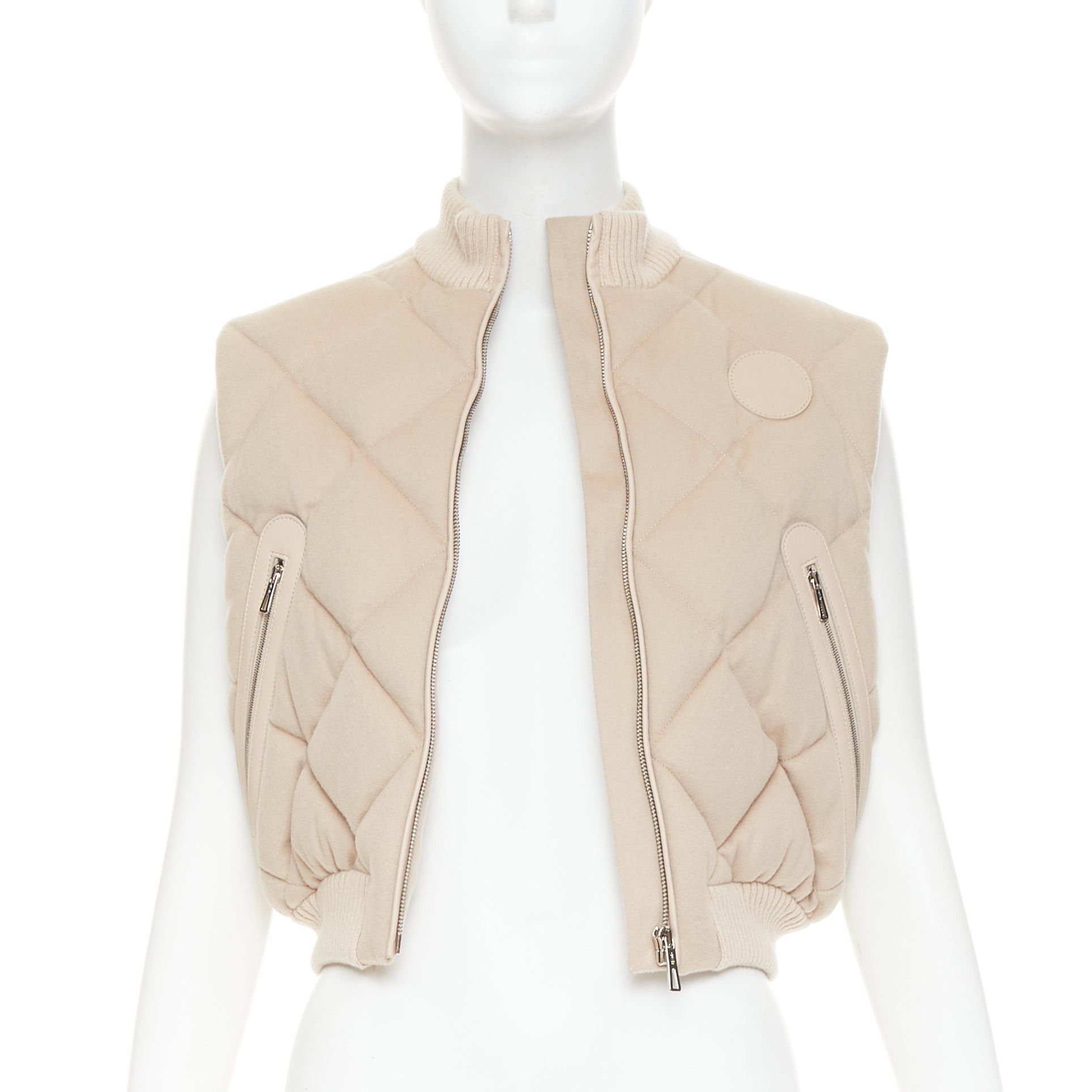 Hermes HERMES beige quilted waterproof 100% cashmere lambskin trim down puffer vest FR34 XXS Size XS / US 0-2 / IT 36-38 - 3 Thumbnail