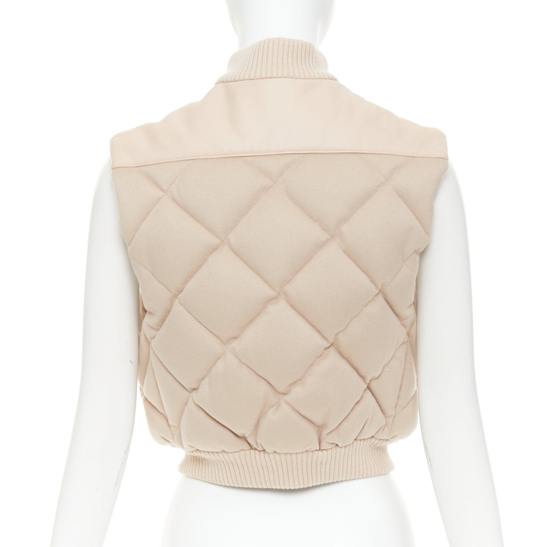 Hermes HERMES beige quilted waterproof 100% cashmere lambskin trim down puffer vest FR34 XXS Size XS / US 0-2 / IT 36-38 - 6 Thumbnail