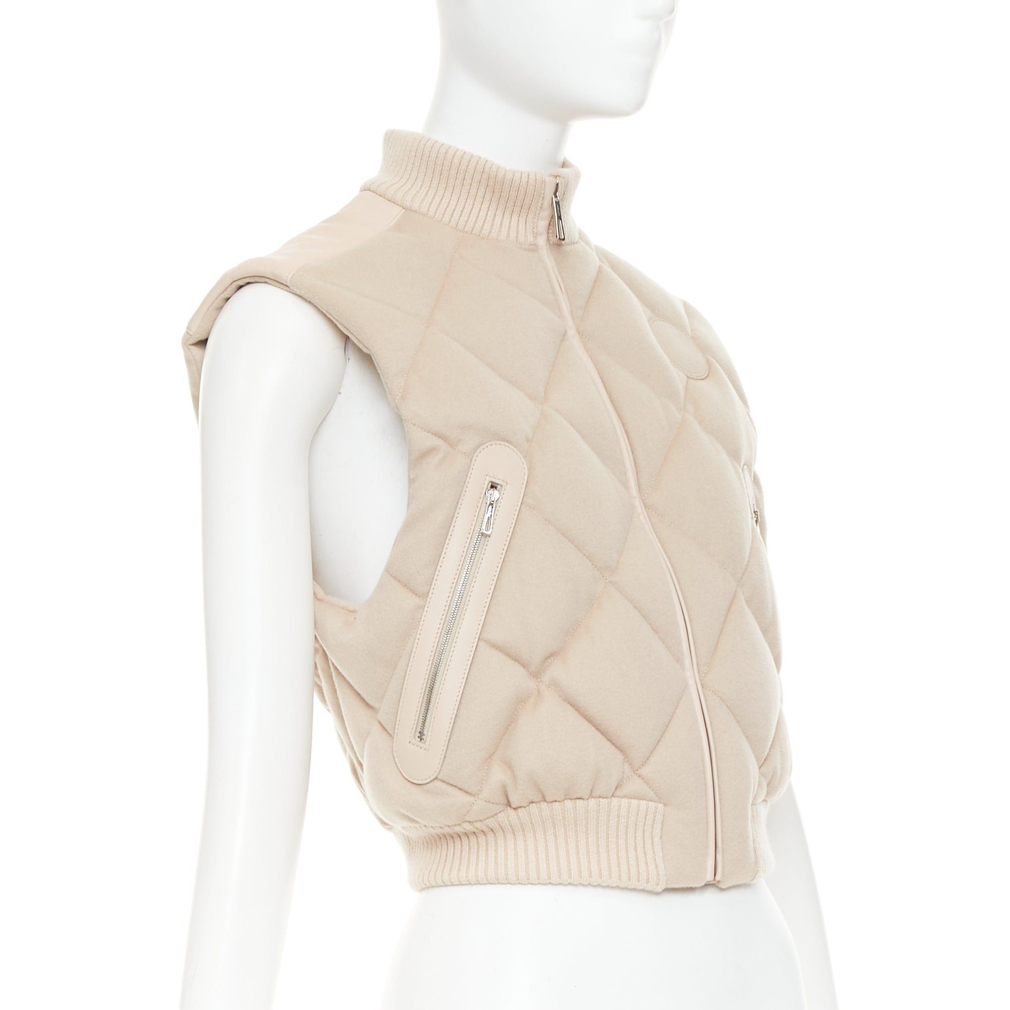 Hermes HERMES beige quilted waterproof 100% cashmere lambskin trim down puffer vest FR34 XXS Size XS / US 0-2 / IT 36-38 - 4 Thumbnail