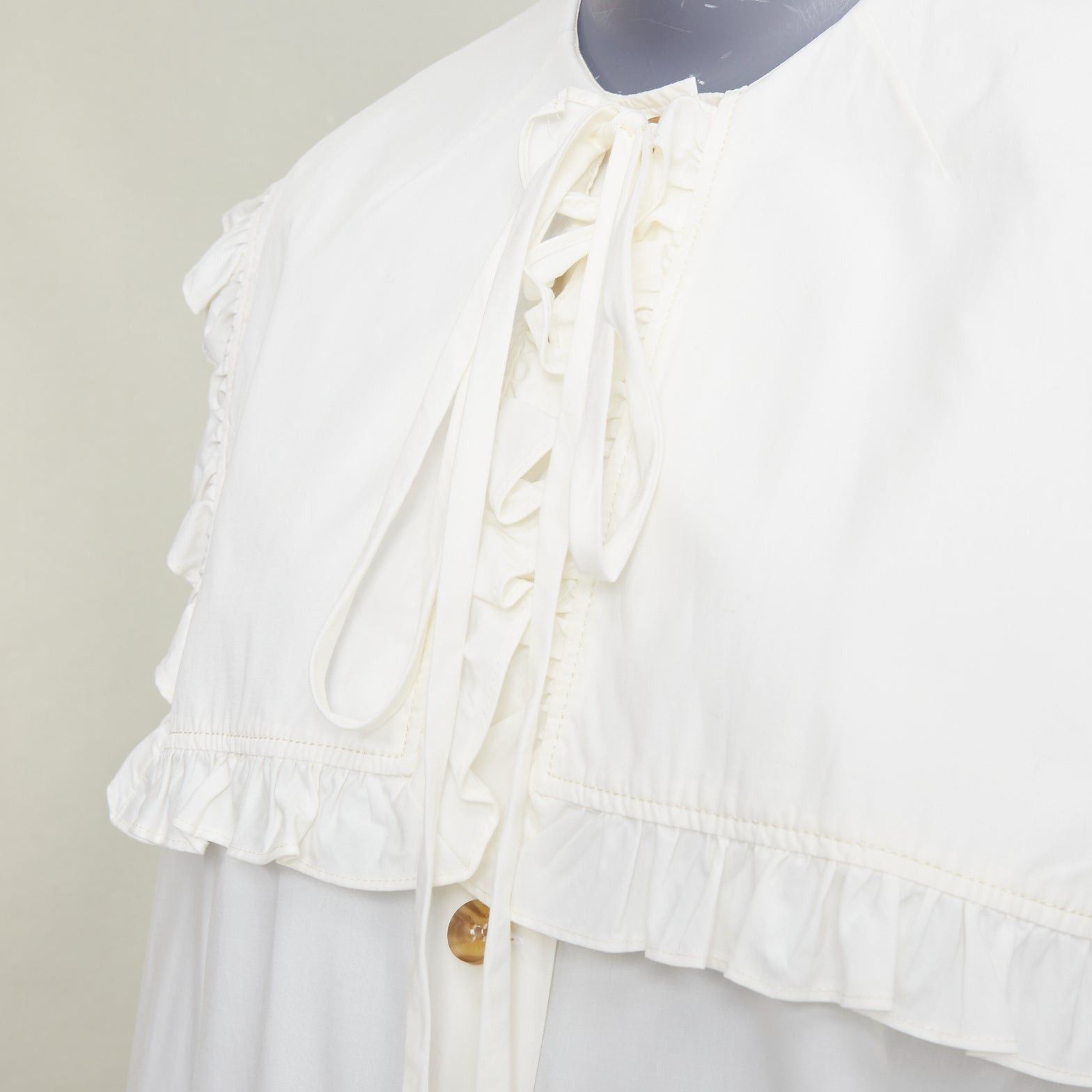 Rejina Pyo REJINA PYO Tate cream white ruffled sailor collar cotton-poplin long sleeve bow shirt S Size S / US 4 / IT 40 - 2 Thumbnail