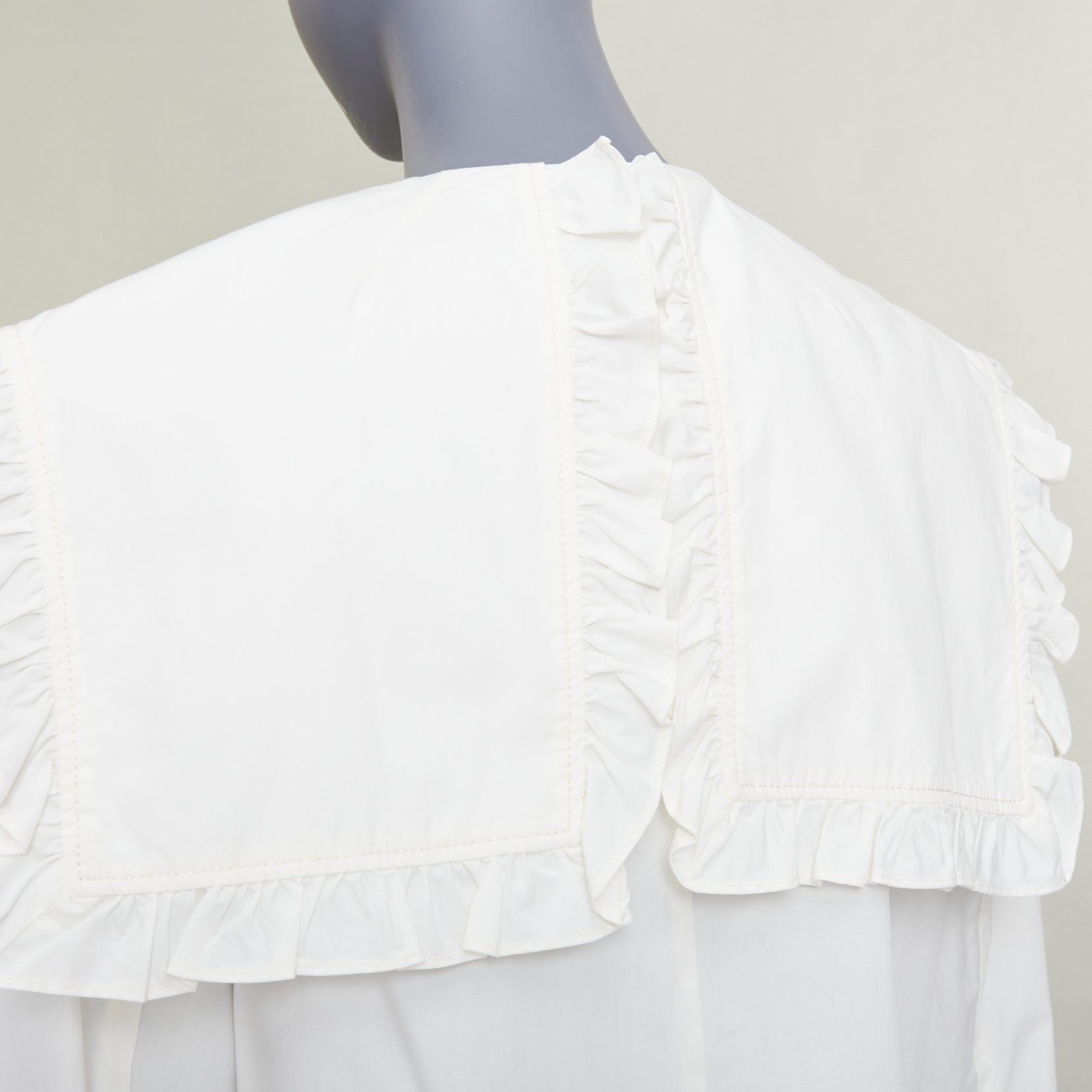 Rejina Pyo REJINA PYO Tate cream white ruffled sailor collar cotton-poplin long sleeve bow shirt S Size S / US 4 / IT 40 - 7 Thumbnail