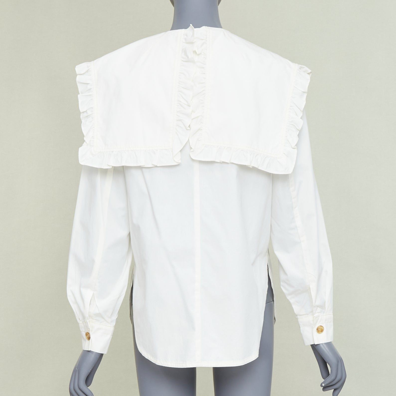 Rejina Pyo REJINA PYO Tate cream white ruffled sailor collar cotton-poplin long sleeve bow shirt S Size S / US 4 / IT 40 - 5 Thumbnail