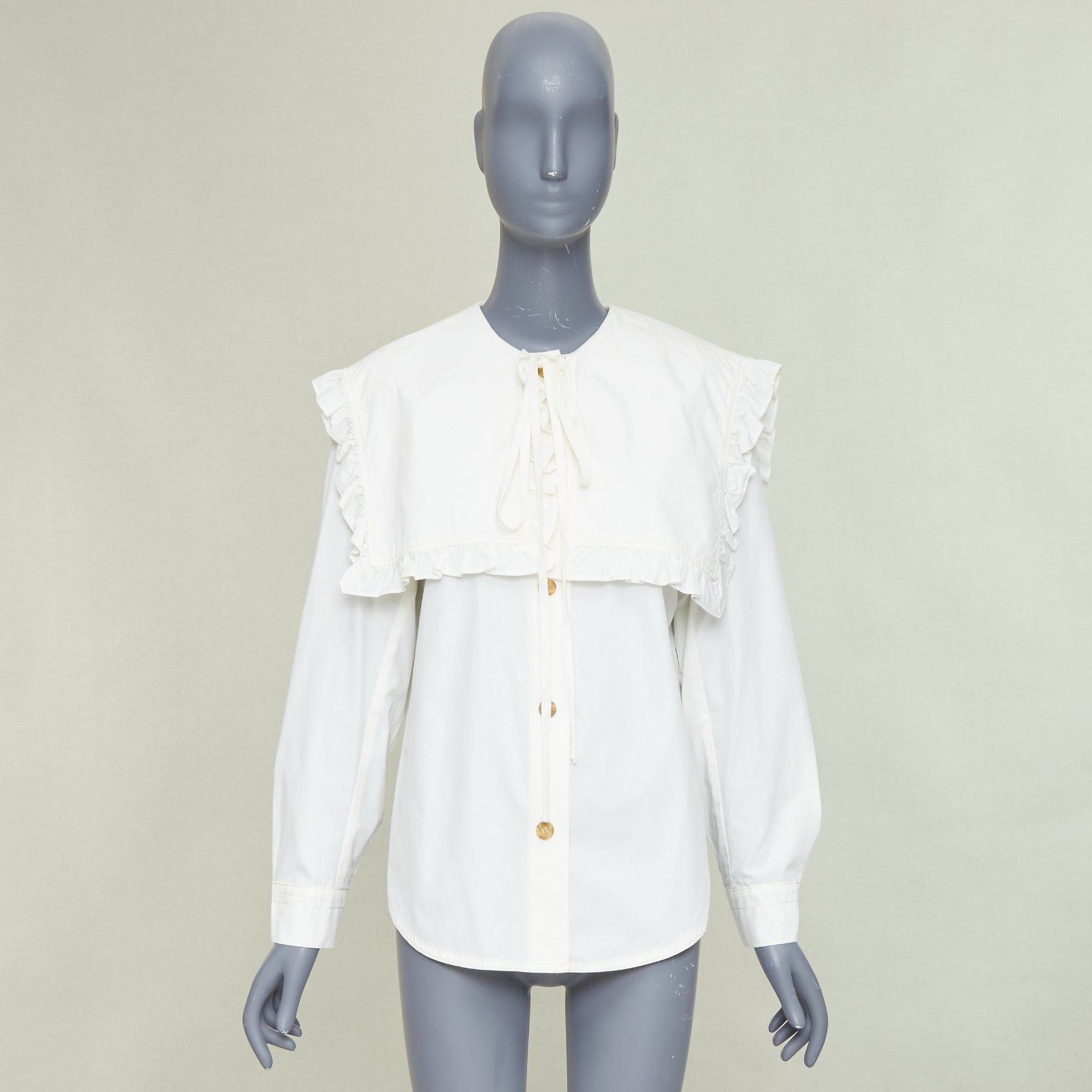 Rejina Pyo REJINA PYO Tate cream white ruffled sailor collar cotton-poplin long sleeve bow shirt S Size S / US 4 / IT 40 - 9 Thumbnail