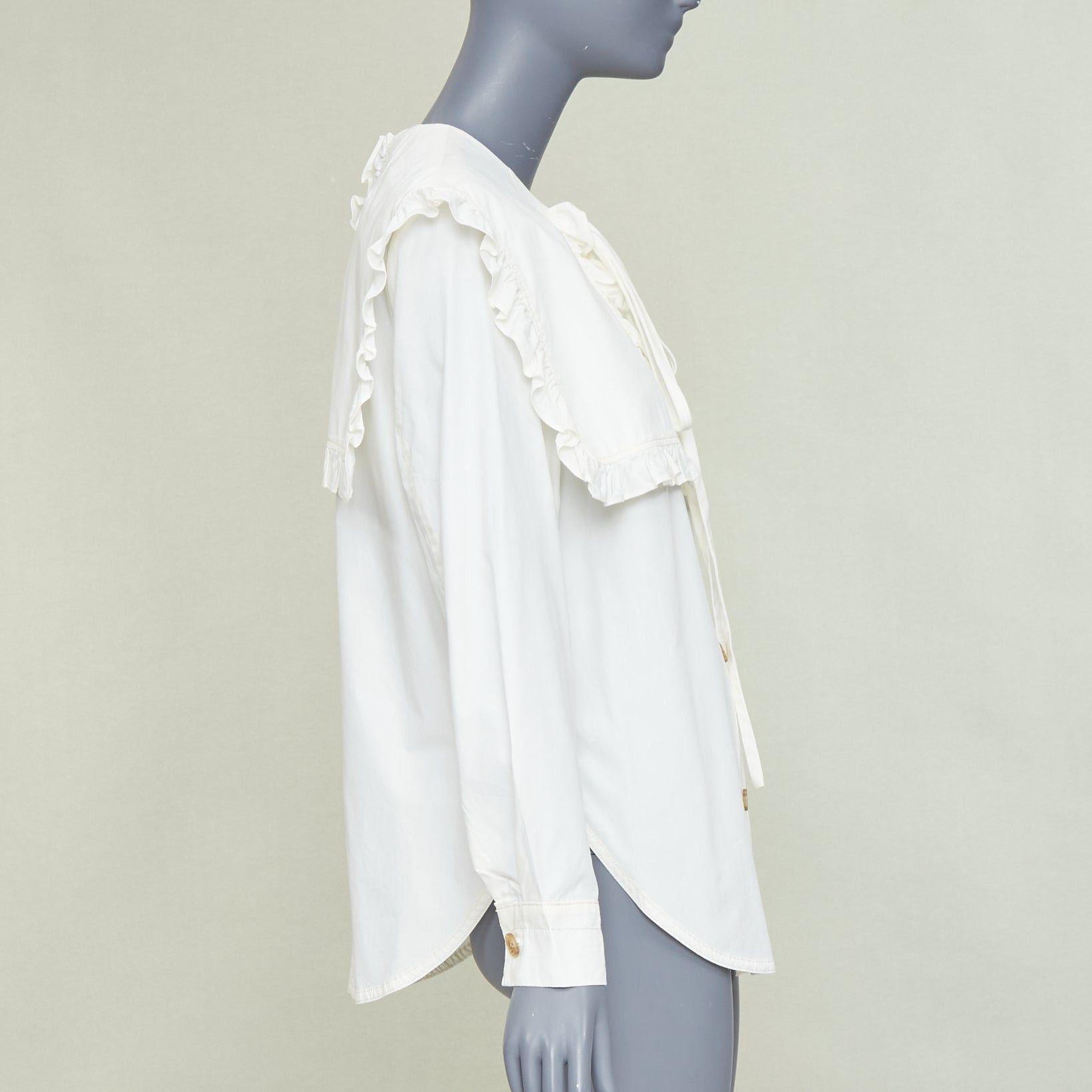 Rejina Pyo REJINA PYO Tate cream white ruffled sailor collar cotton-poplin long sleeve bow shirt S Size S / US 4 / IT 40 - 4 Thumbnail