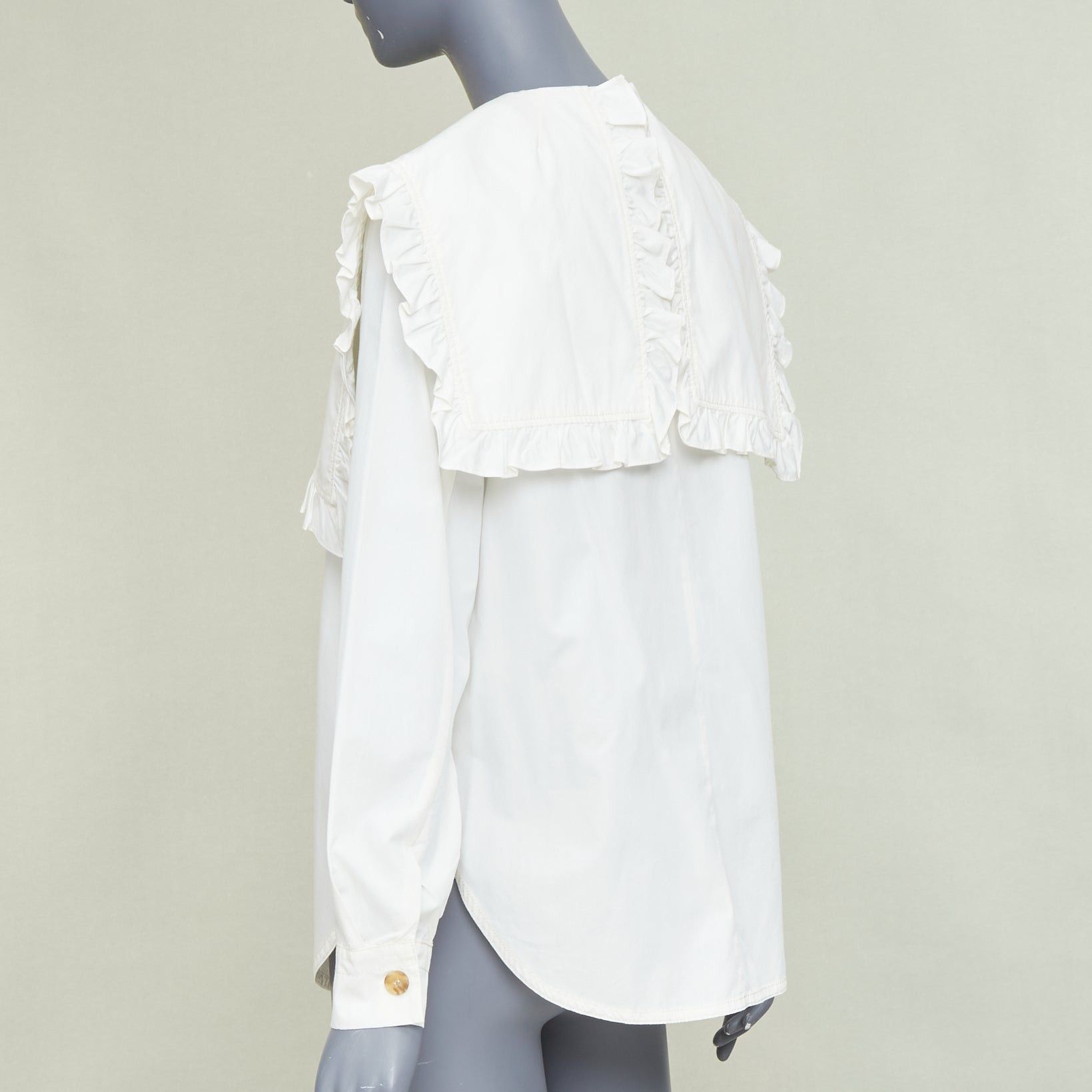 Rejina Pyo REJINA PYO Tate cream white ruffled sailor collar cotton-poplin long sleeve bow shirt S Size S / US 4 / IT 40 - 6 Thumbnail