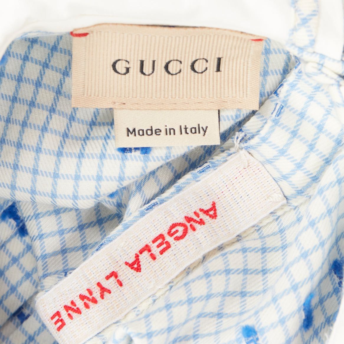 Gucci GUCCI KIDS Angela Lynne blue white cotton square G gingham peter pan dress 6Y Size ONE SIZE - 5 Thumbnail