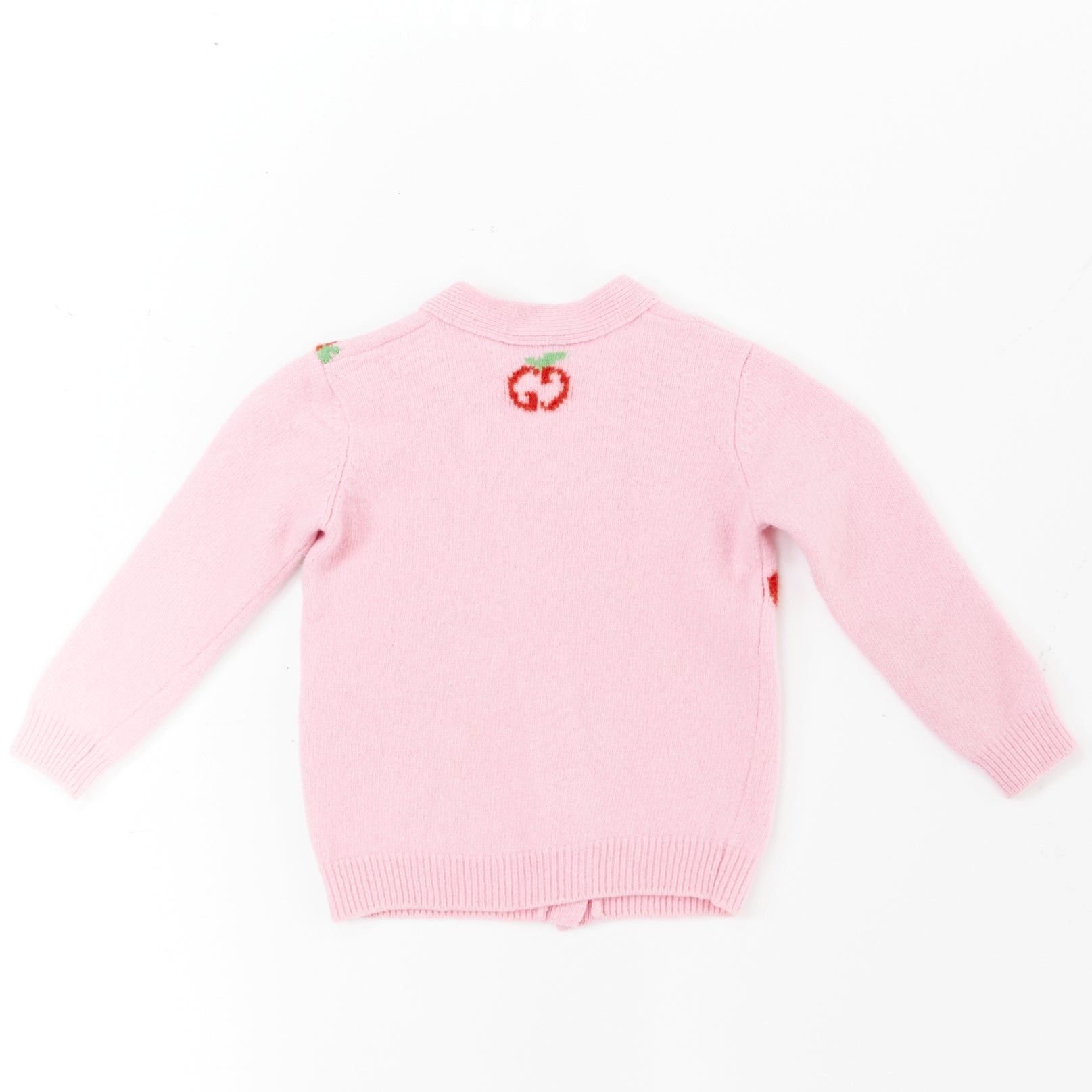 Gucci GUCCI KIDS pink red 100% wool apple GG intarsia knit cardigan sweater 18/24M Size ONE SIZE - 2 Thumbnail