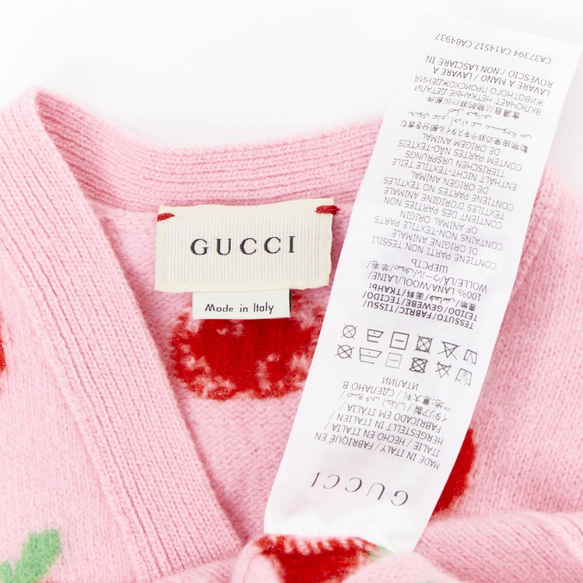 Gucci GUCCI KIDS pink red 100% wool apple GG intarsia knit cardigan sweater 18/24M Size ONE SIZE - 5 Thumbnail