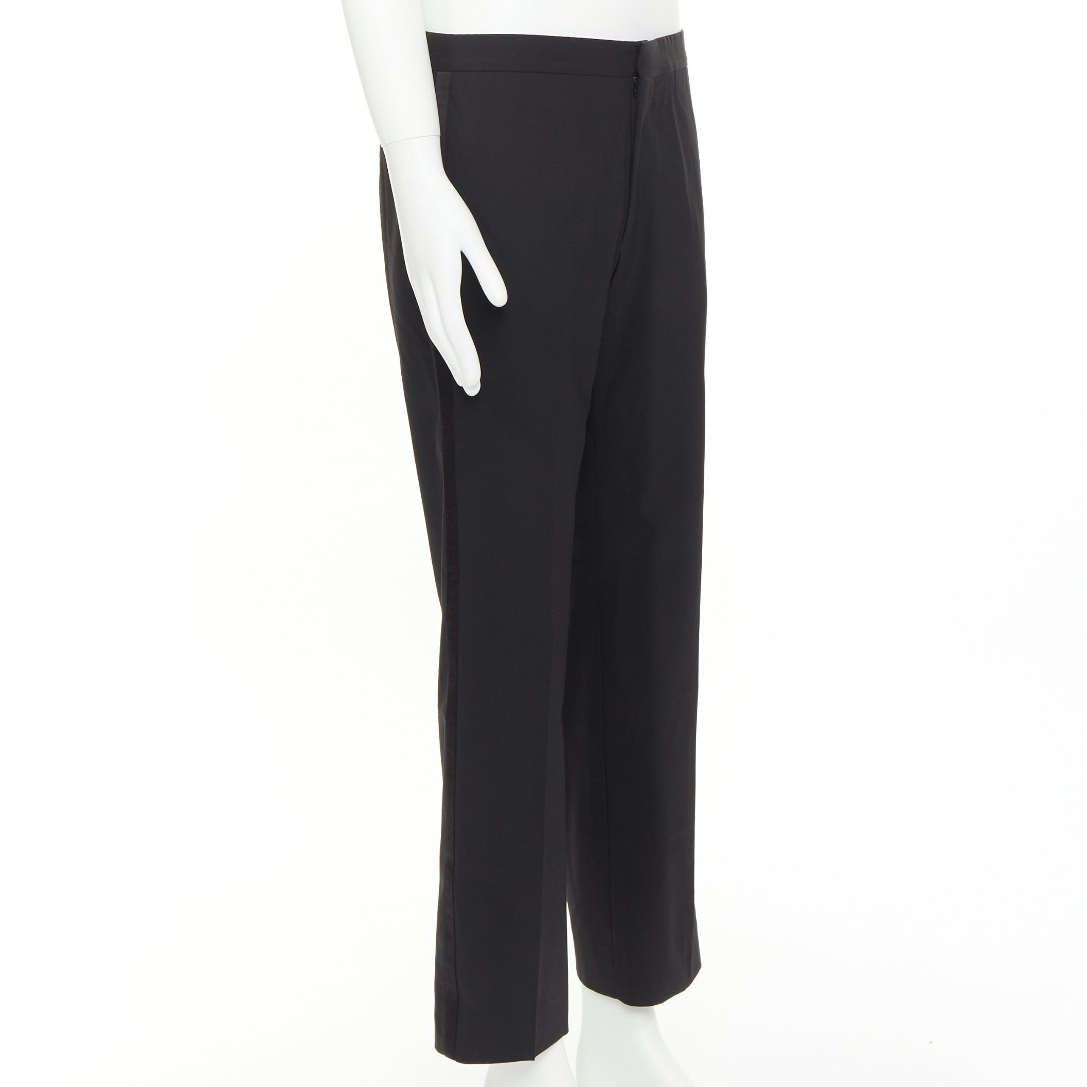 Hermes HERMES black wool blend satin trim side handstitched mid waist trousers IT50 XL Size US 32 / EU 48 - 2 Thumbnail