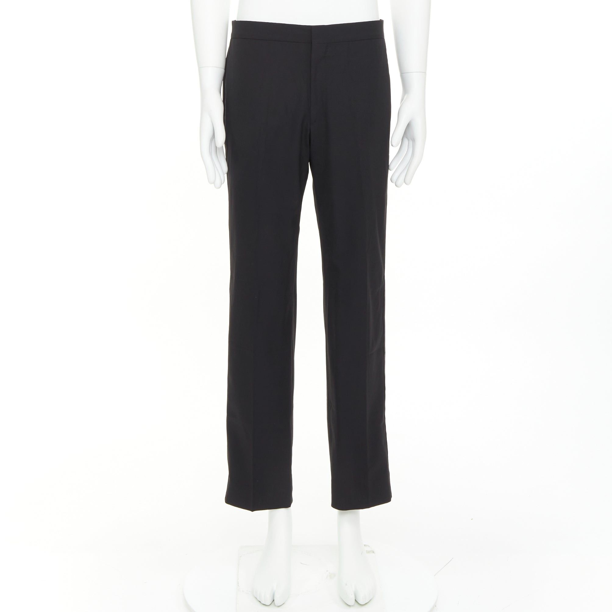 Hermes HERMES black wool blend satin trim side handstitched mid waist trousers IT50 XL Size US 32 / EU 48 - 9 Thumbnail