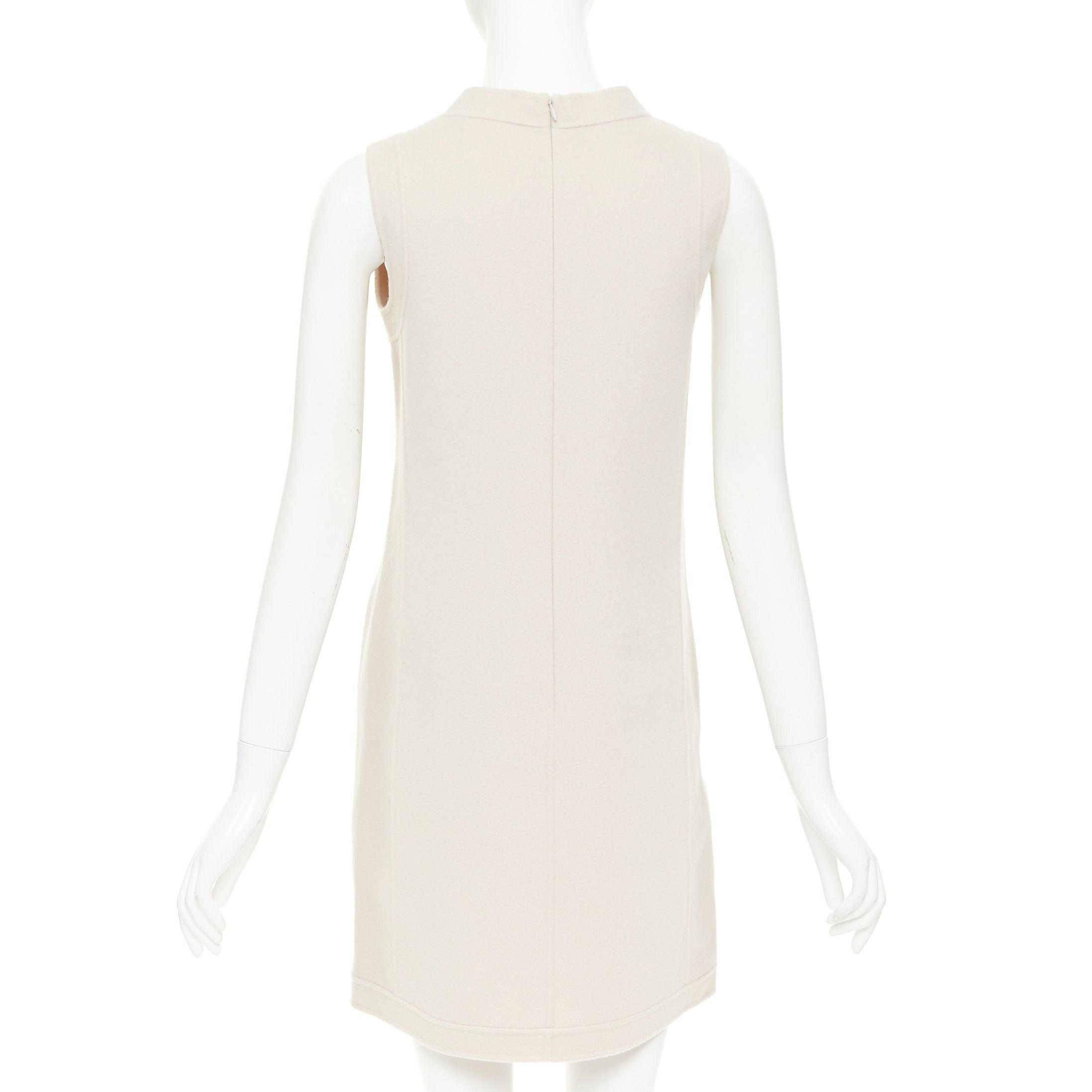 Max Mara MAX MARA S' light grey virgin wool angora snap button collar minimal shift dress IT34 XXS Size XXS / US 00 / IT 34 - 5 Thumbnail