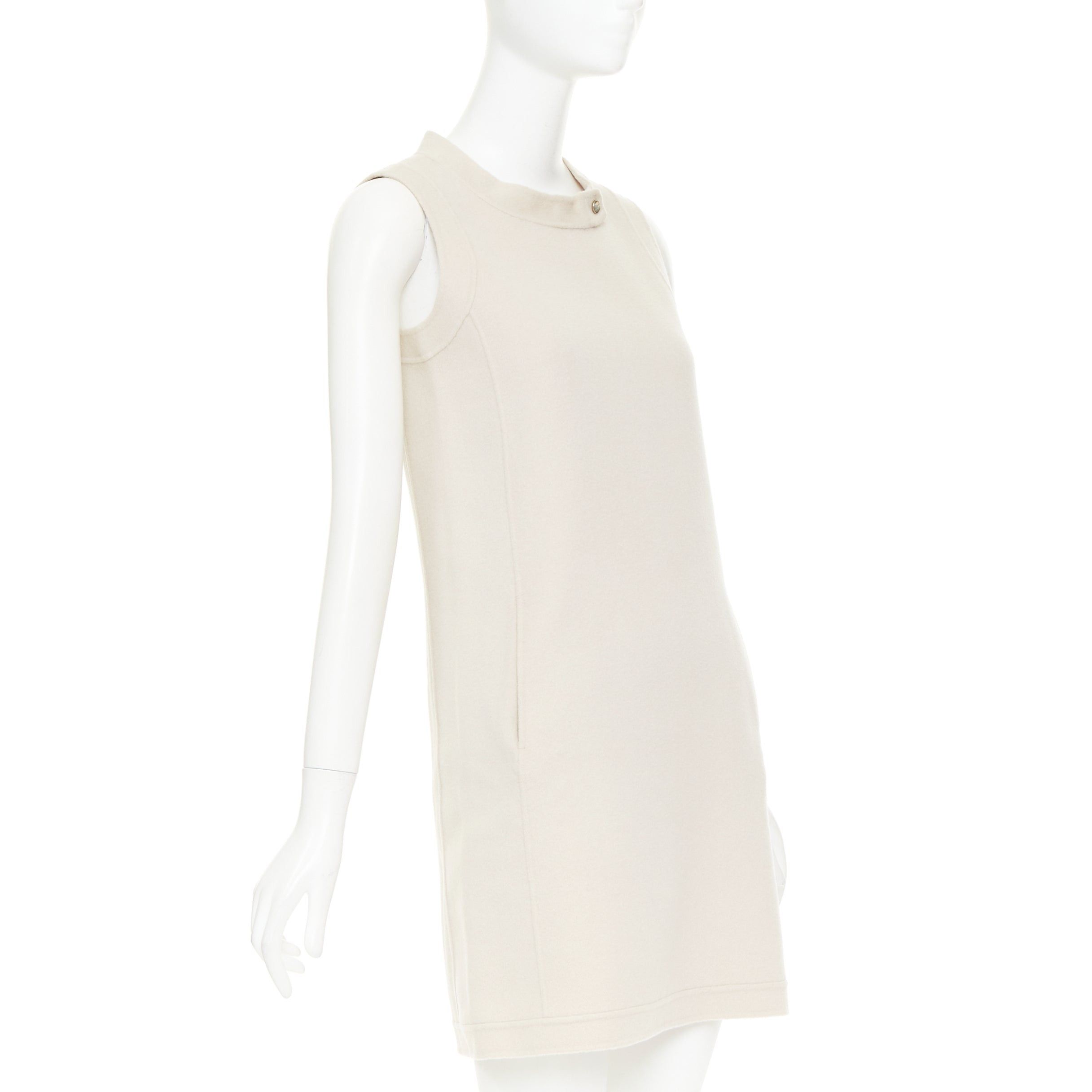 Max Mara MAX MARA S' light grey virgin wool angora snap button collar minimal shift dress IT34 XXS Size XXS / US 00 / IT 34 - 3 Thumbnail