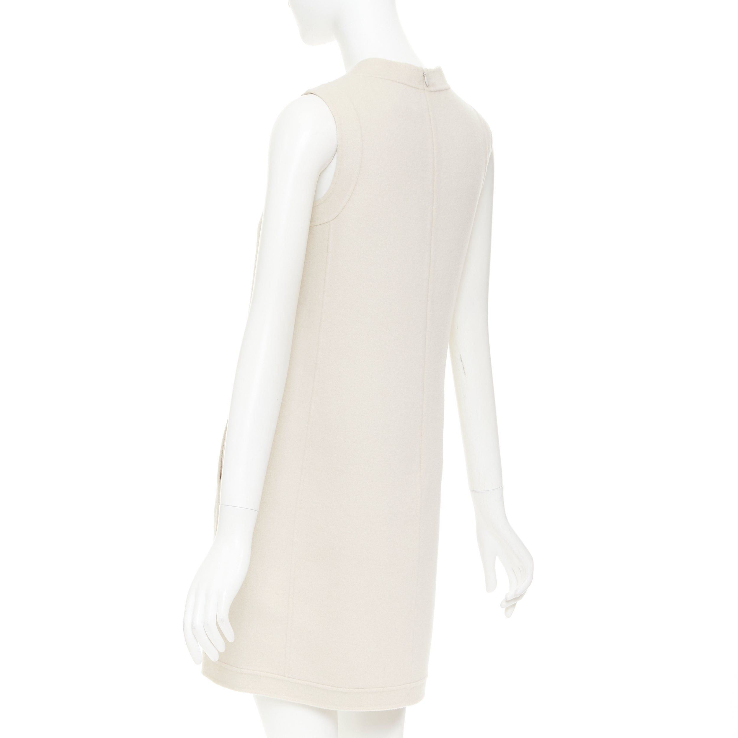 Max Mara MAX MARA S' light grey virgin wool angora snap button collar minimal shift dress IT34 XXS Size XXS / US 00 / IT 34 - 6 Thumbnail