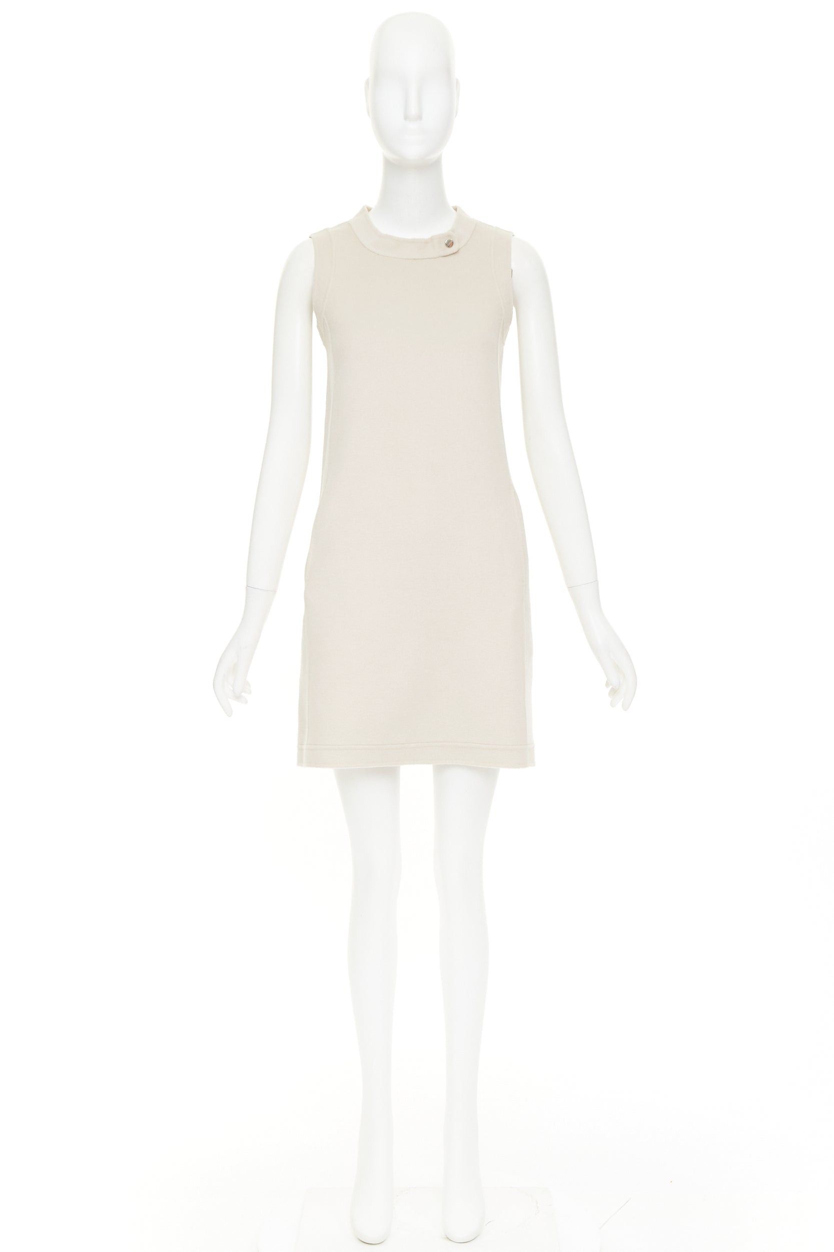 Max Mara MAX MARA S' light grey virgin wool angora snap button collar minimal shift dress IT34 XXS Size XXS / US 00 / IT 34 - 8 Thumbnail