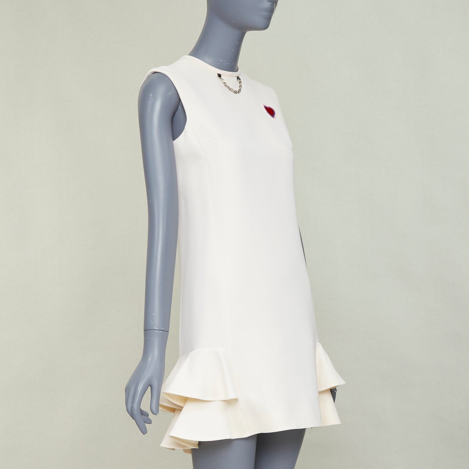 Louis Vuitton LOUIS VUITTON 2021 Game On ivory wool silk red Heart Logo embroidered ruffle hem dress FR36 S Size S / US 4 / IT 40 - 3 Thumbnail